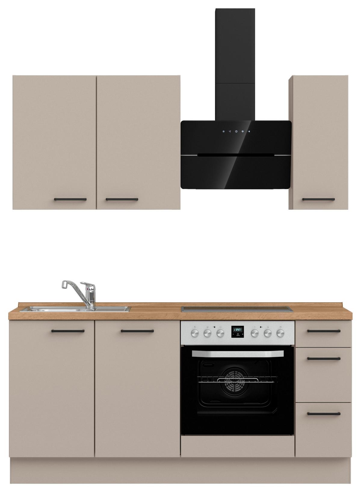 Küchenblock Easytouch High m. Geräten Sandfarben - Sandfarben/Eichefarben, MODERN, Holzwerkstoff/Metall (180cm) - Nobilia