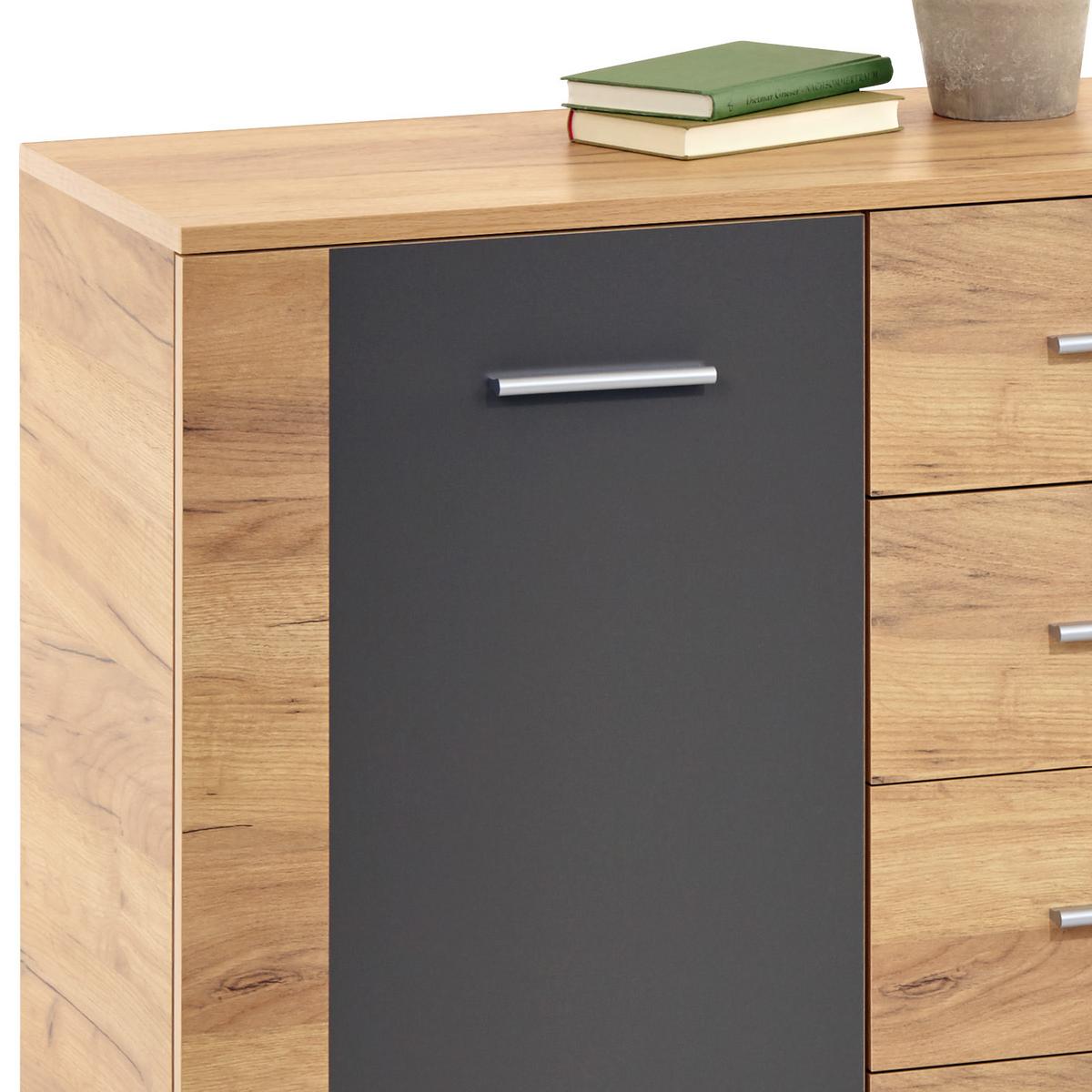 Komoda Uno - siva/barve hrasta, Moderno, leseni material (140/80/40cm) - Mömax