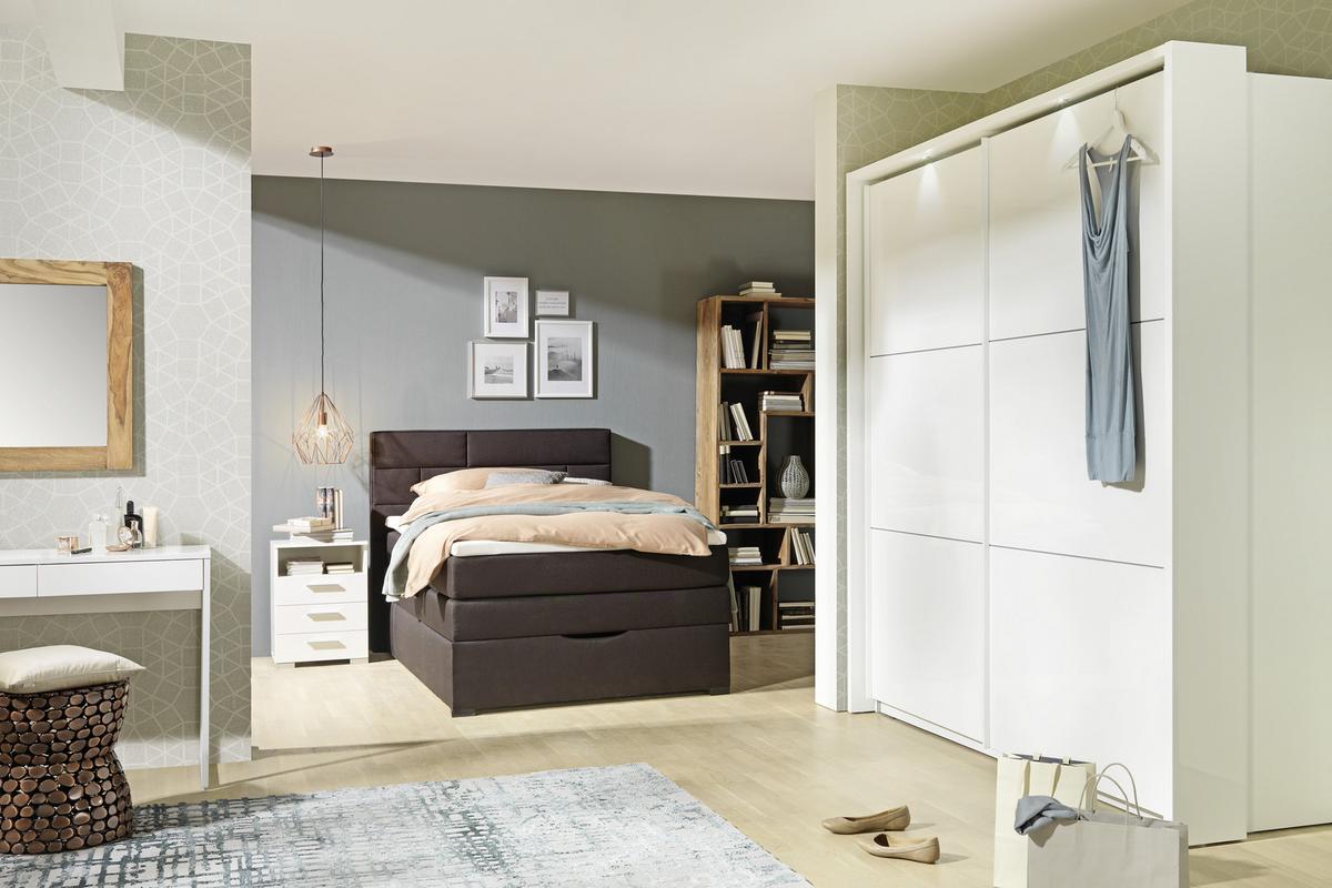 SZAFA PRZESUWNA/PODWIESZ.DRZWI LEADER - biały wysoki połysk/biały, Design, materiał drewnopochodny/metal (200,1/209,7/61,2cm) - home24