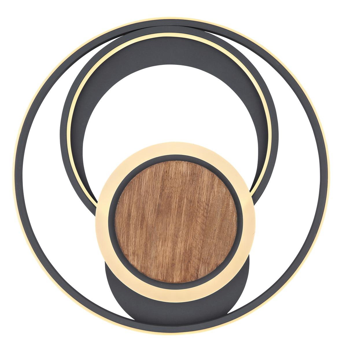 LED-Deckenleuchte Nirra Graphitfarben max. 40 Watt - Dunkelbraun/Opal, Design, Holz/Kunststoff (49,5/8cm) - Globo