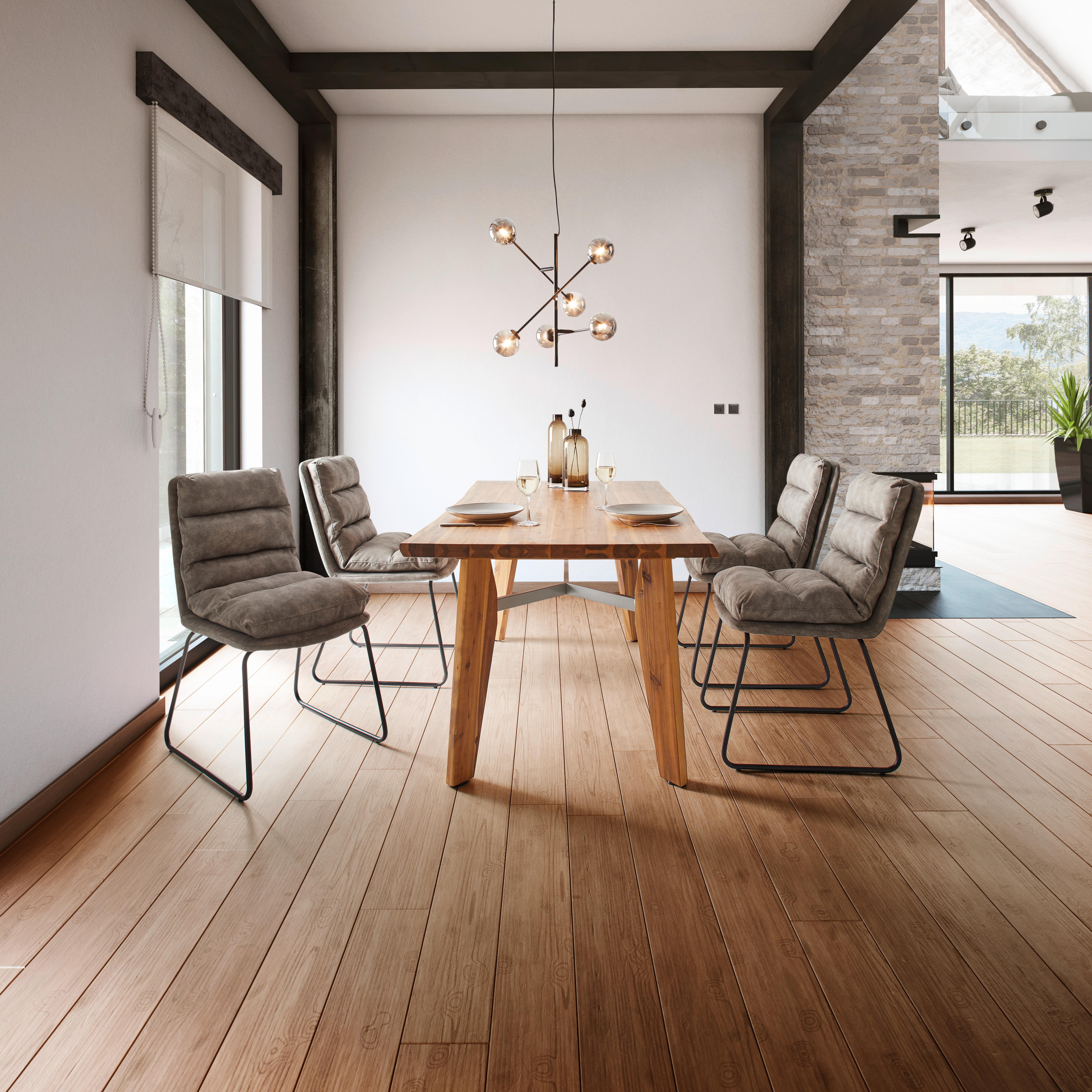 Esstisch Jasper in Holz Akazie massiv hell ca. 160x90 cm - Grau/Akaziefarben, MODERN, Holz/Metall (160/90/75cm) - Bessagi Home