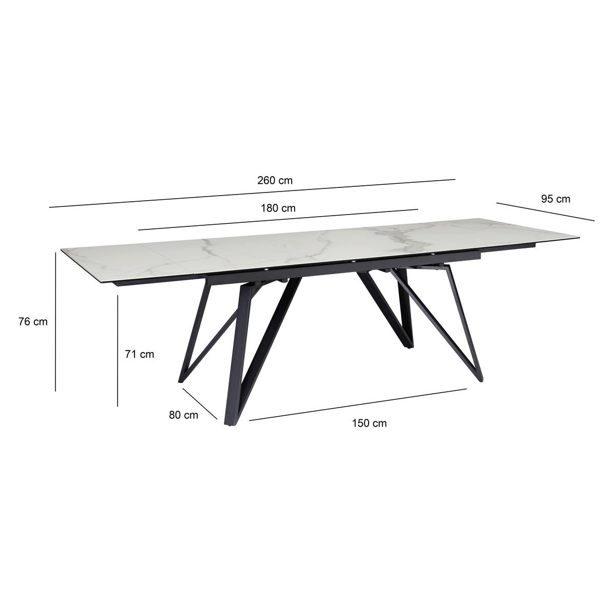 Raztegljiva Jedilna Miza Marble, Keramika, 180-260x95cm - črna/bela, Design, kovina/keramika (180/95/76cm) - MID.YOU