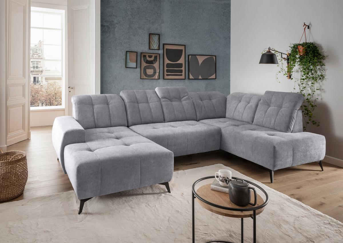 WOHNLANDSCHAFT SANO - Hellgrau/Schwarz, MODERN, Textil/Metall (180/337/200cm) - Livetastic