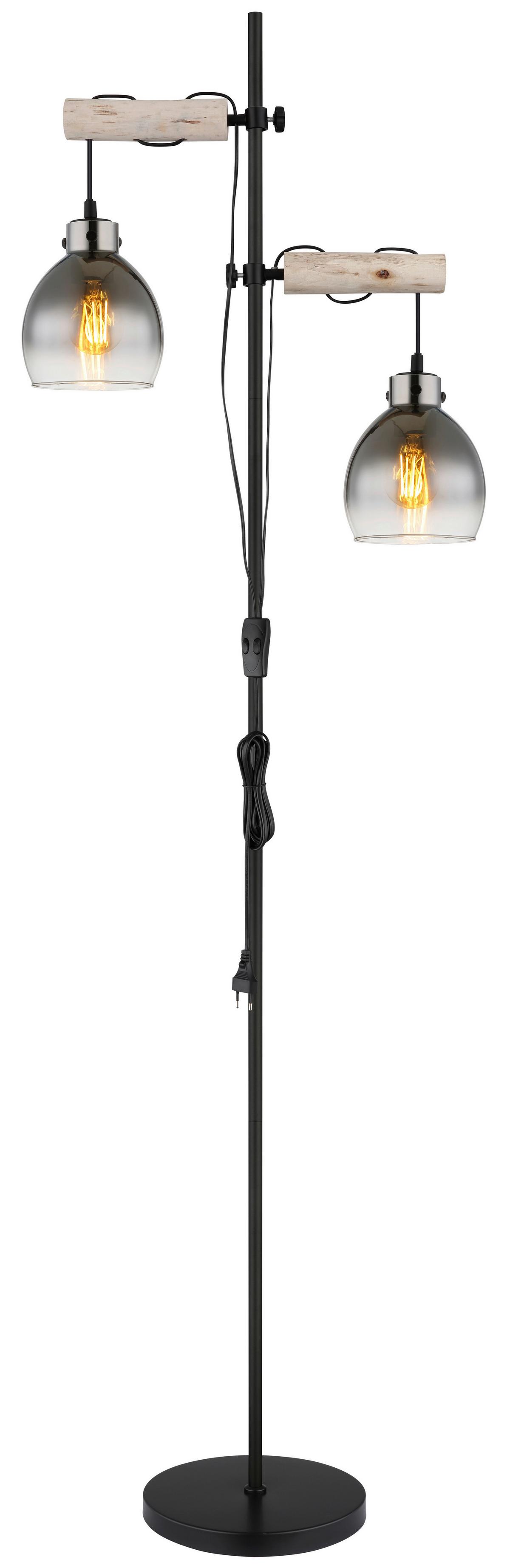 STEHLEUCHTE 15628-2S - Schwarz/Naturfarben, Natur, Glas/Holz (48/25/168cm) - Globo