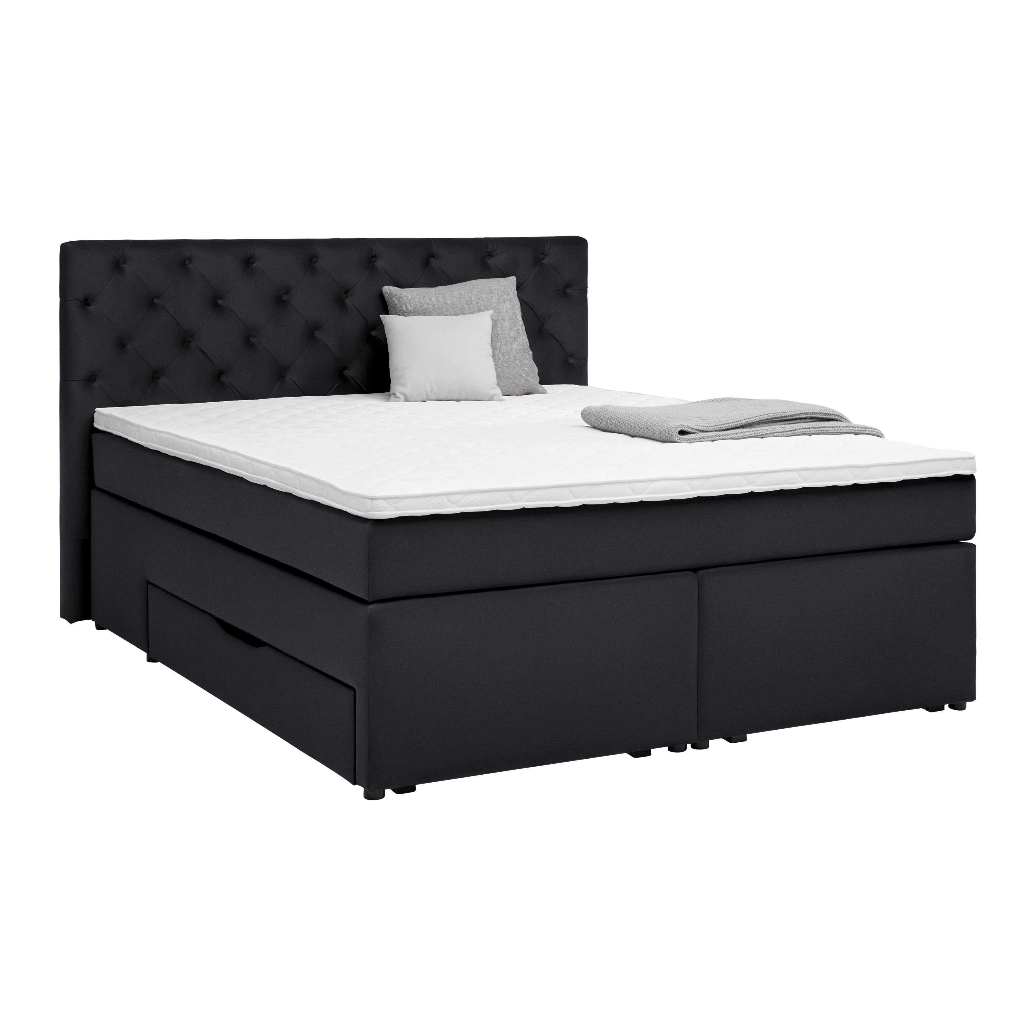 Boxspringbett Chester Schwarz ca. 160x200cm - Schwarz, Holzwerkstoff/Kunststoff (160/200cm) - Mömax