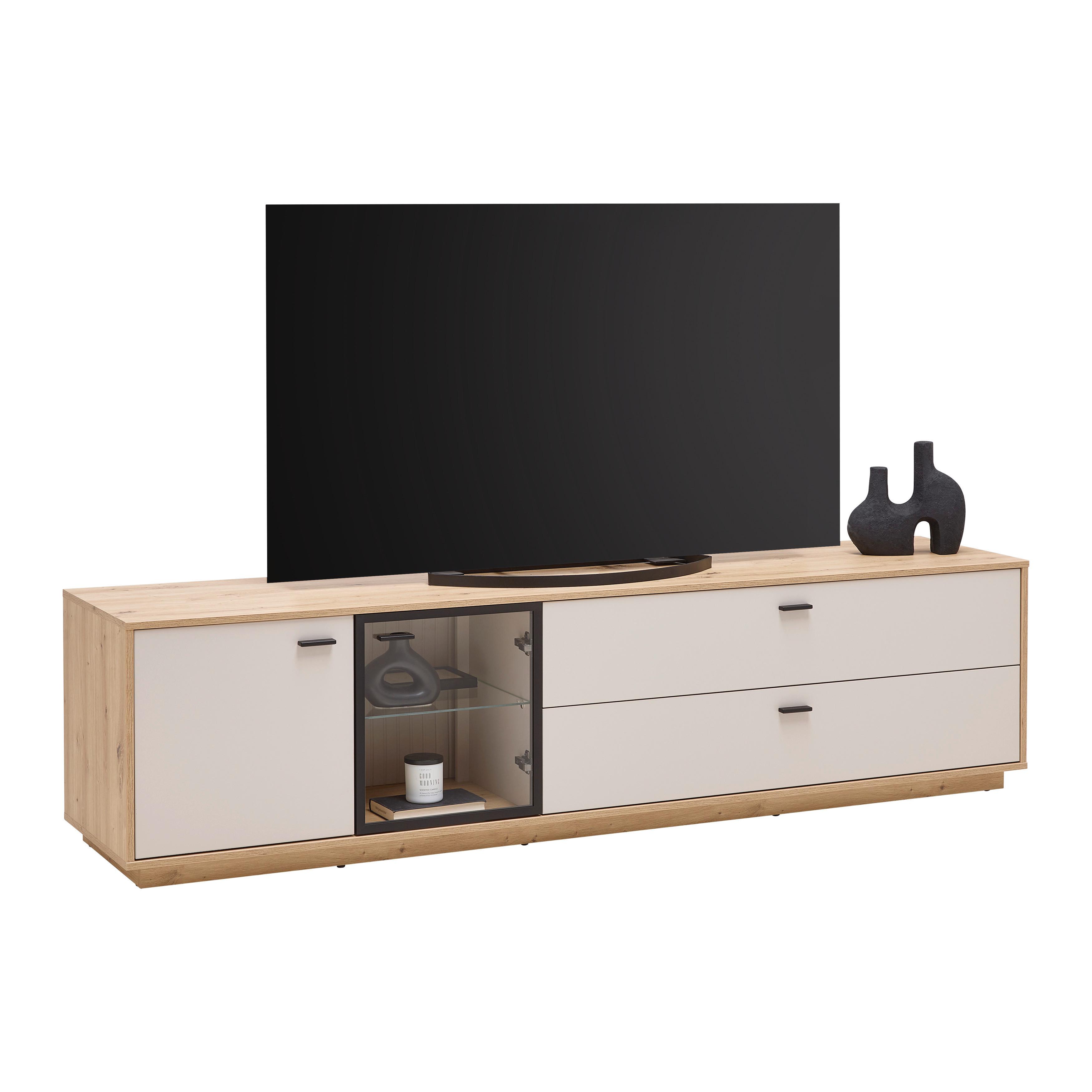 TV-Element Cremona Kaschmir/Eiche Artisan - Kaschmir/Schwarz, MODERN, Glas/Holzwerkstoff (210/55/45cm) - Premium Living