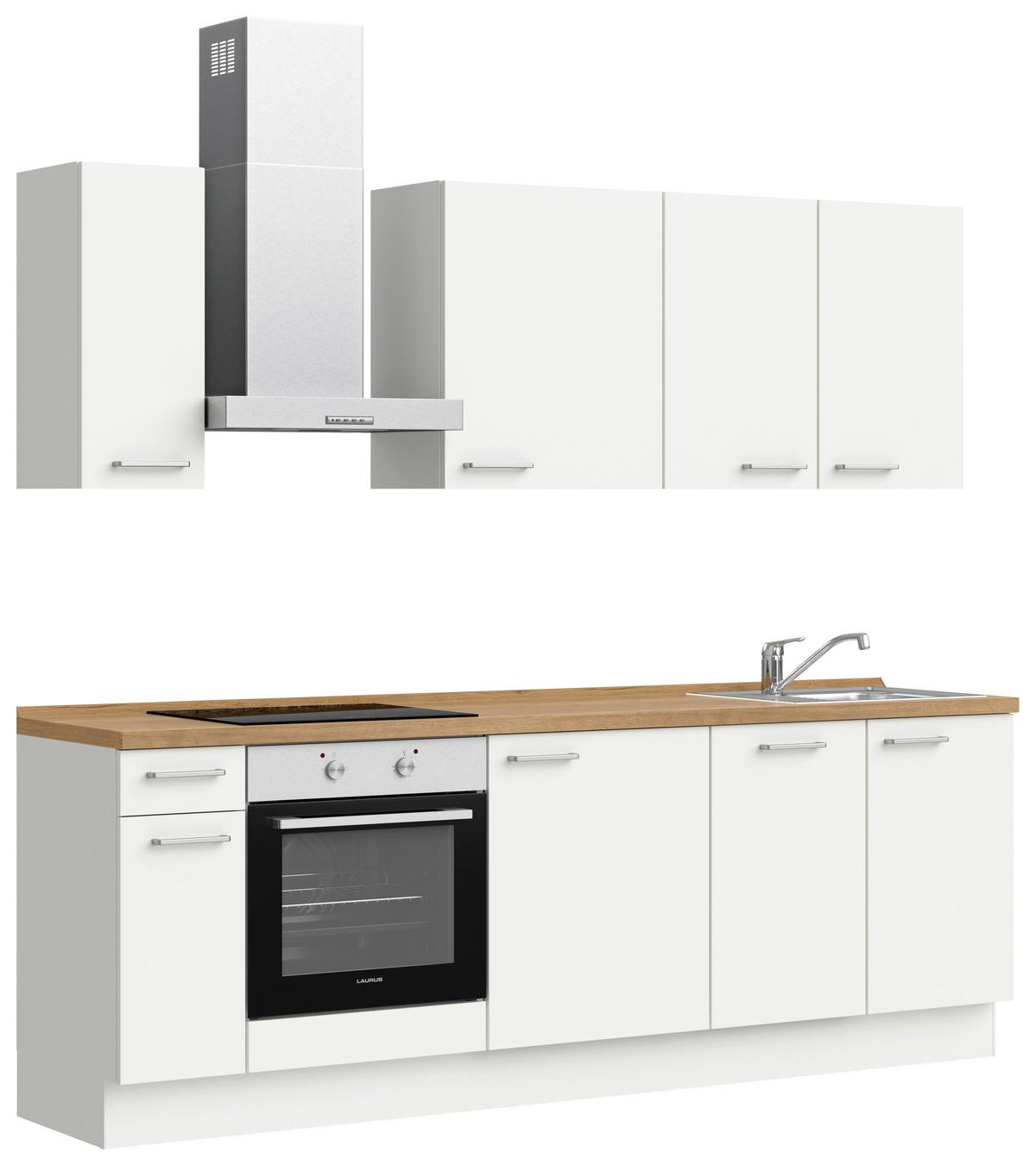 Küchenblock Touch Low m. Geräten Weiß - Edelstahlfarben/Eichefarben, MODERN, Holzwerkstoff/Metall (240cm) - Nobilia