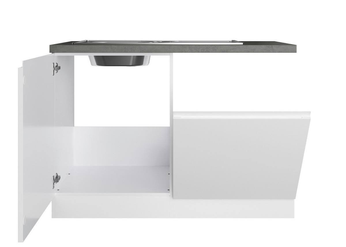 Spülenunterschrank Monza ca. 120x86 cm Weiß/Grau - Weiß Hochglanz/Weiß, LIFESTYLE, Holzwerkstoff (120/86/60cm) - Held