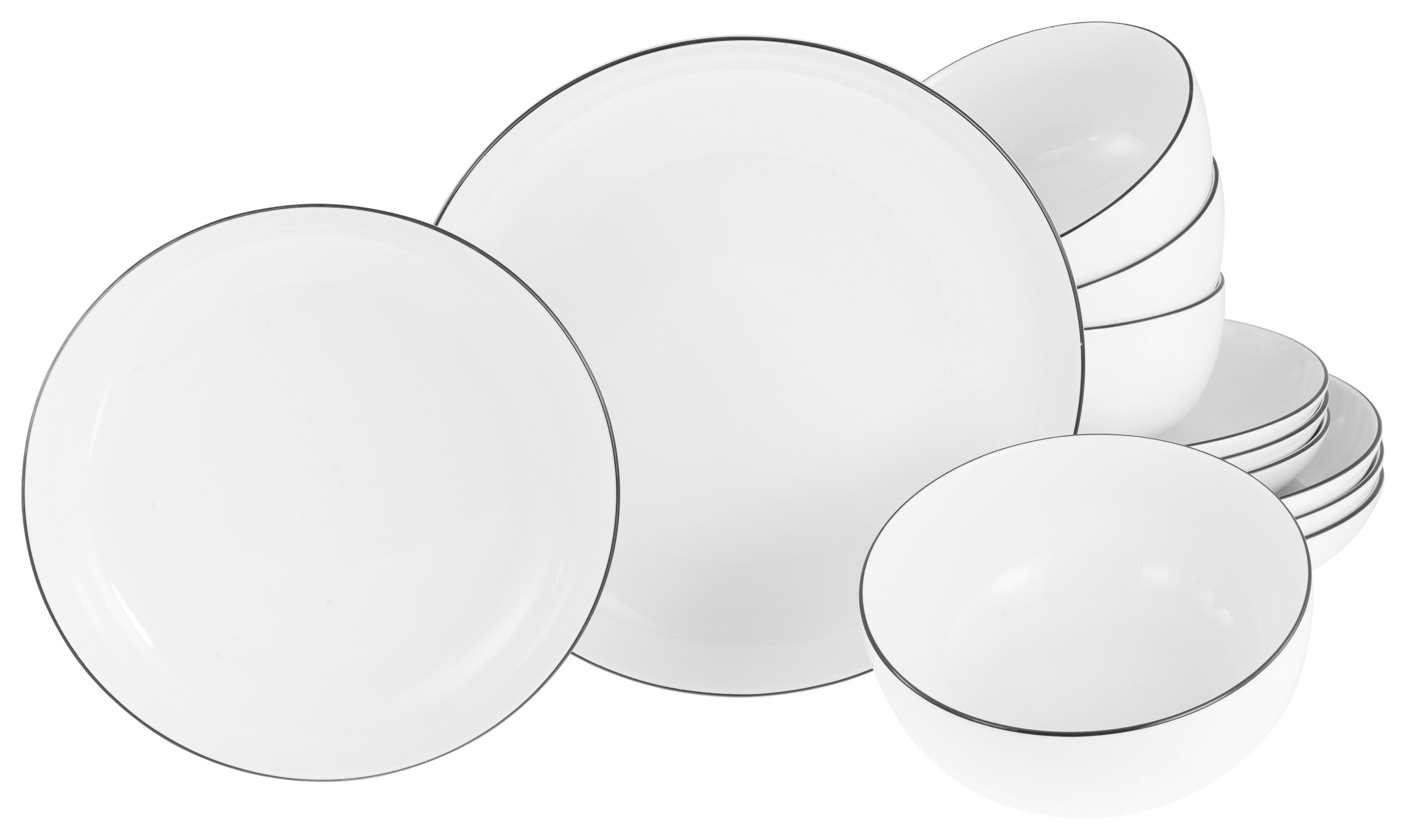 Jedilni Servis All Round Black Line, 12-Delni - črna/bela, Design, keramika - Creatable