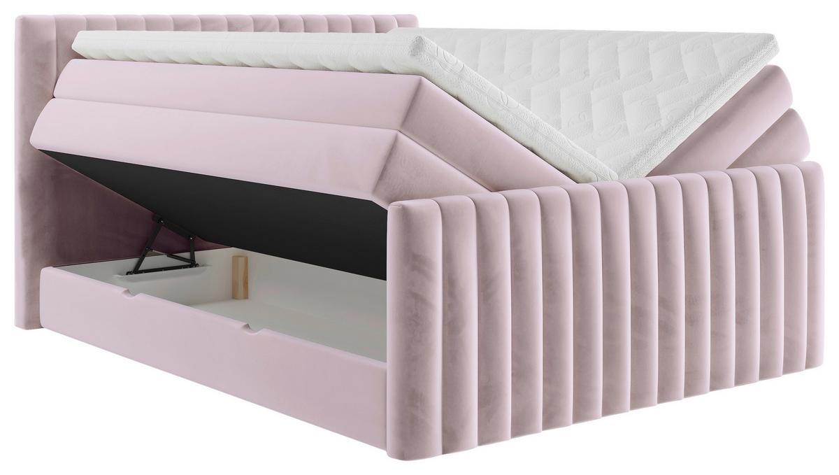 Boxpspringbett Simon in Flieder ca. 180x200cm - Flieder/Schwarz, Konventionell, Holzwerkstoff/Kunststoff (180/200cm) - Premium Living