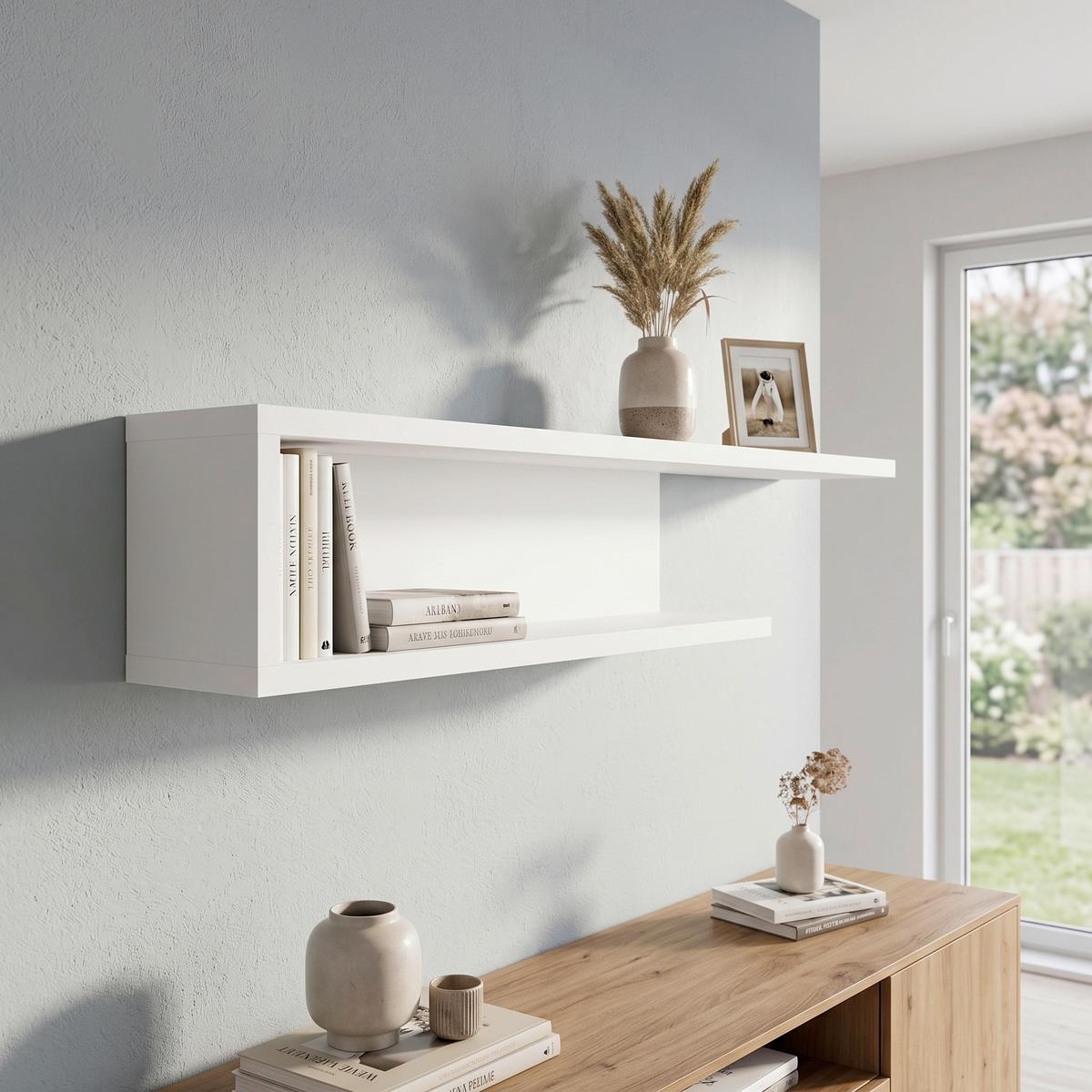 Zidna Polica Lyon - bela visoki sjaj, Trendi, pločasti materijal (140/25/20,1cm) - Modern Living