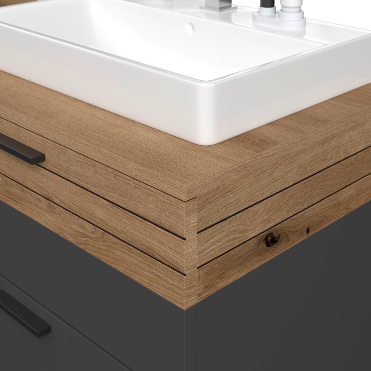Umivalniška Enota Z Umivalnikom, Cotlu, Antracit - črna/barve hrasta, Moderno, kovina/leseni material (140/57/48cm) - James Wood