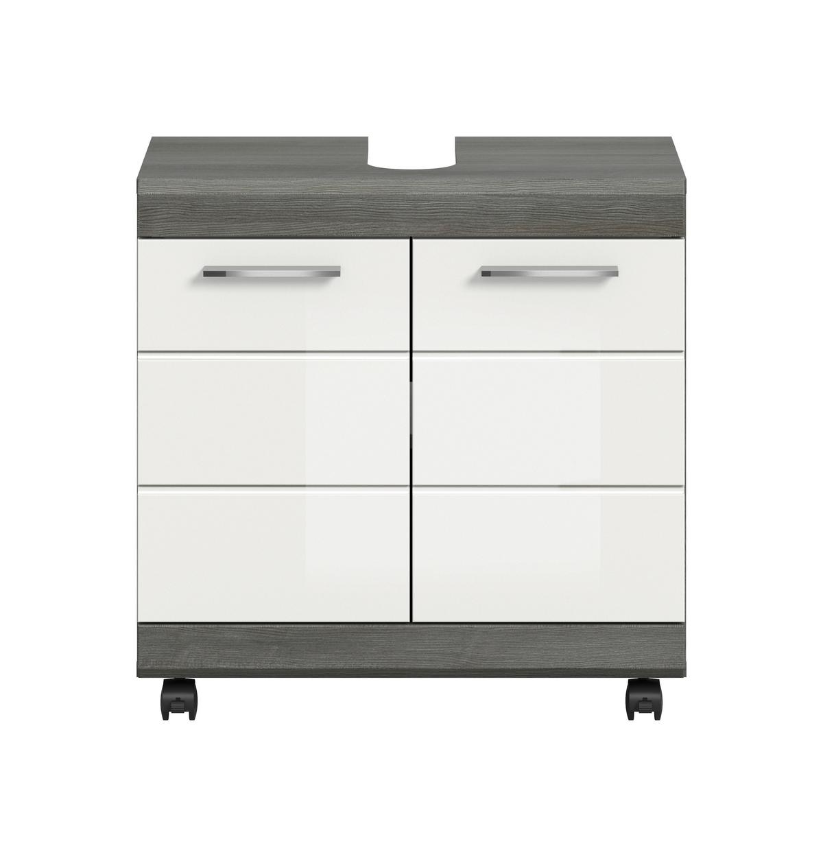 Waschbeckenunterschrank Scout Grau/Weiß Hochglanz - Weiß Hochglanz/Silberfarben, Trend, Holzwerkstoff/Kunststoff (60/60/34cm) - MID.YOU