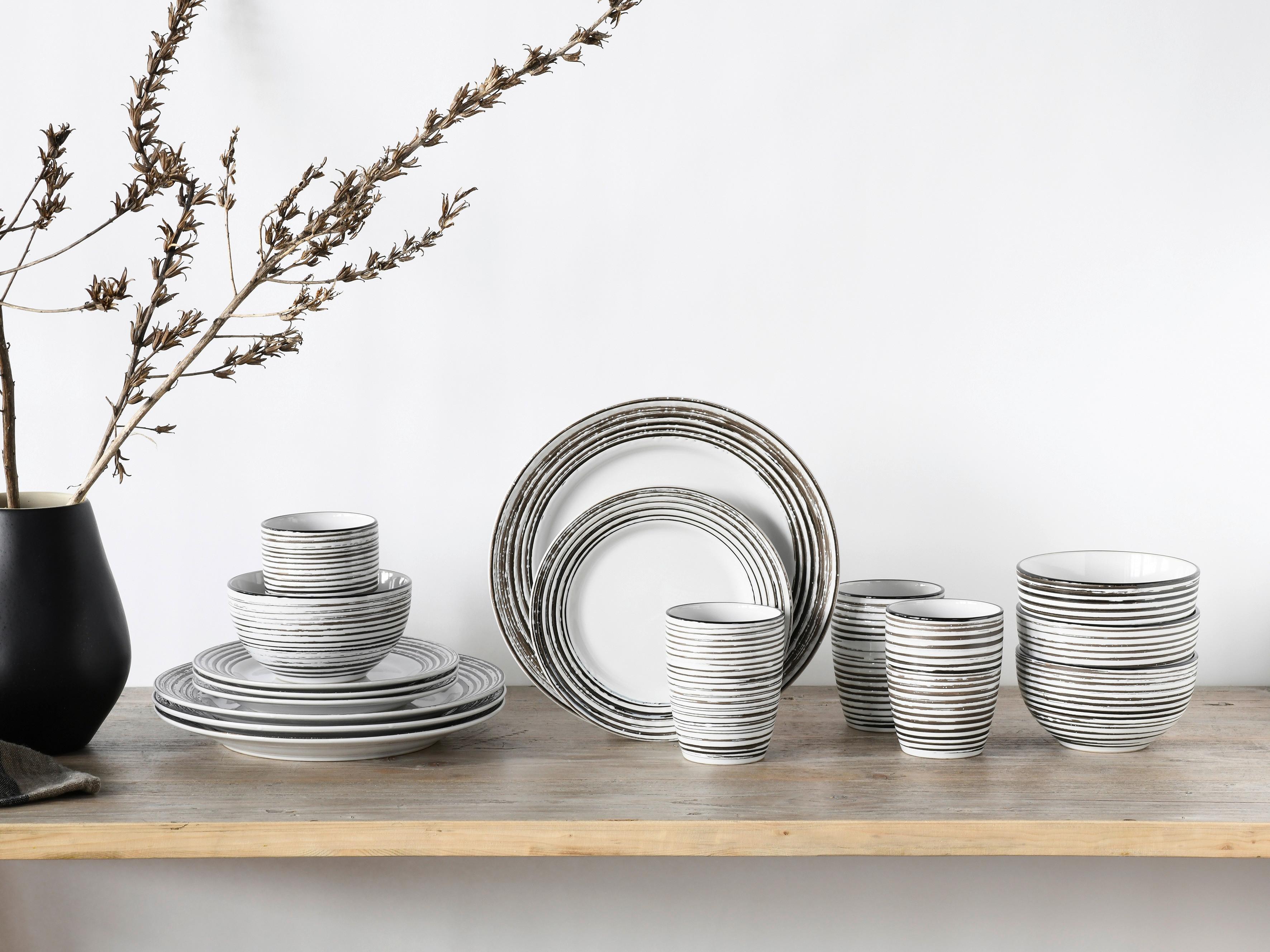 Kerámia Étkészlet La Gomera Blanca - fekete/fehér, Basics, kerámia - Creatable