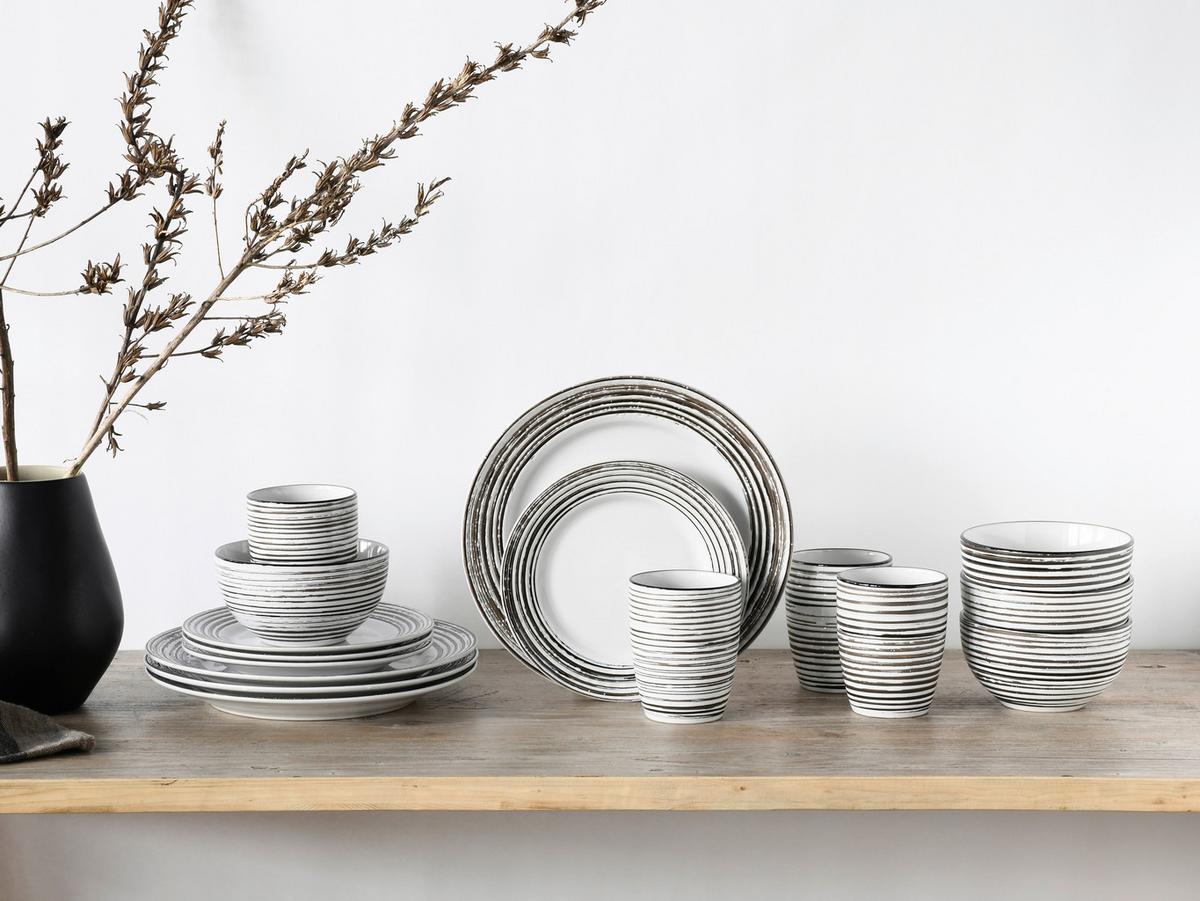 Kerámia Étkészlet La Gomera Blanca - fekete/fehér, Basics, kerámia - Creatable