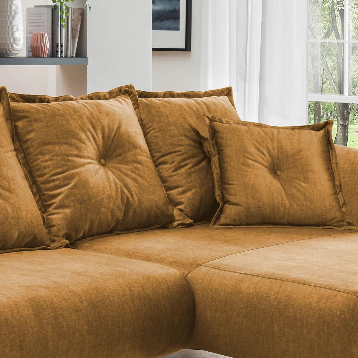 Wohnlandschaft Baggio Gelb Velours - Gelb/Buchefarben, MODERN, Holz/Textil (277/162cm) - Livetastic