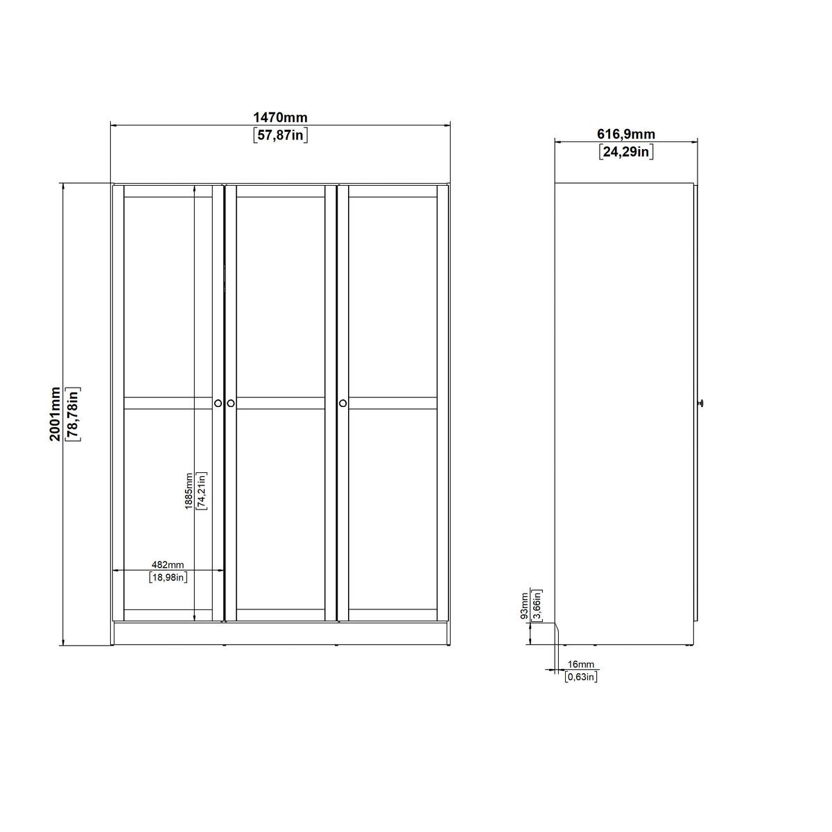 Omara S Klasičnimi Vrati Billund, Barva Hrasta - srebrne barve/barve hrasta, Moderno, kovina/leseni material (147/200/61,7cm) - MID.YOU