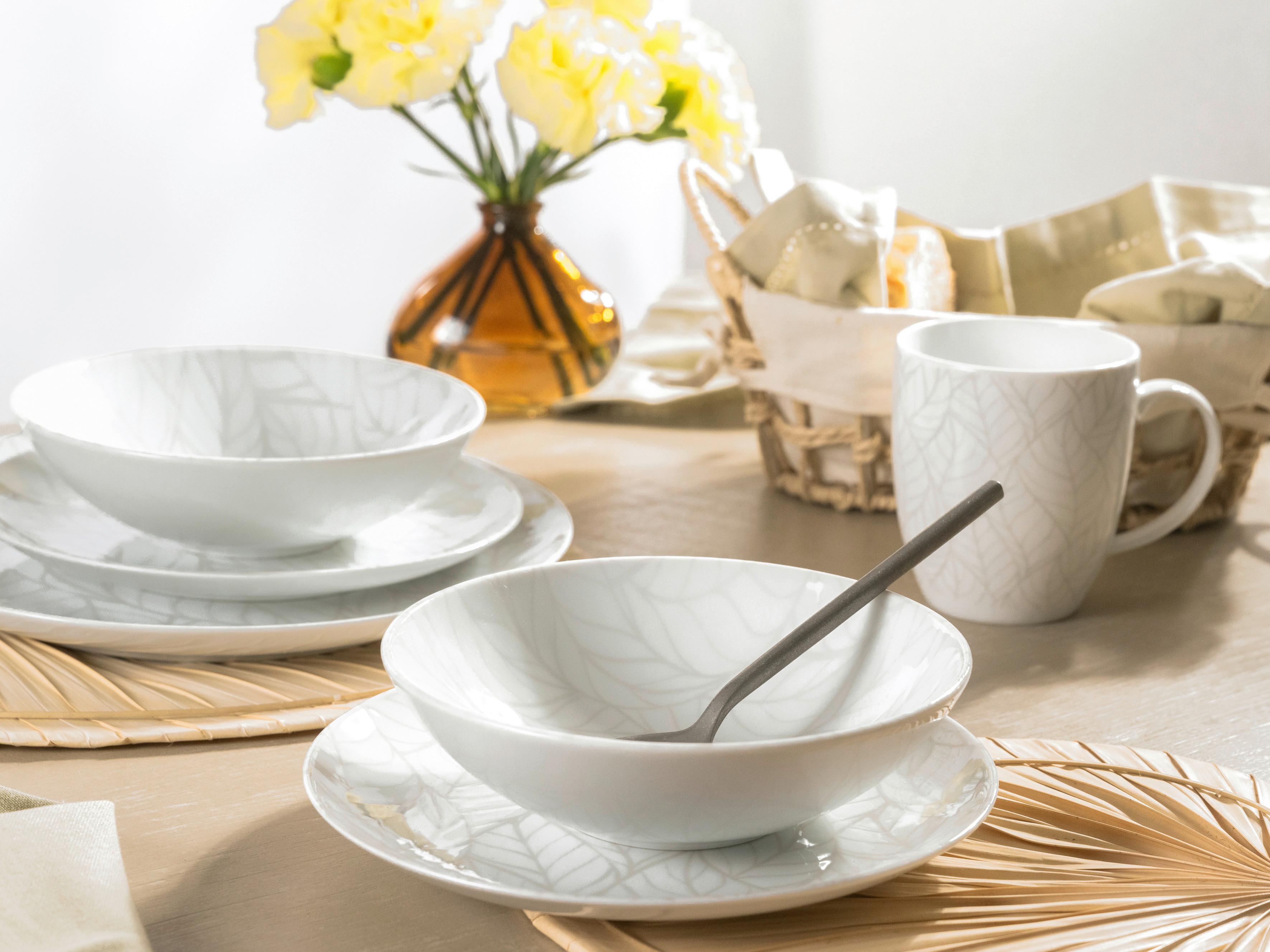 Kombinirani Servis Home Blätter, 16-Delni - bela/večbarvno, Basics, keramika - Creatable