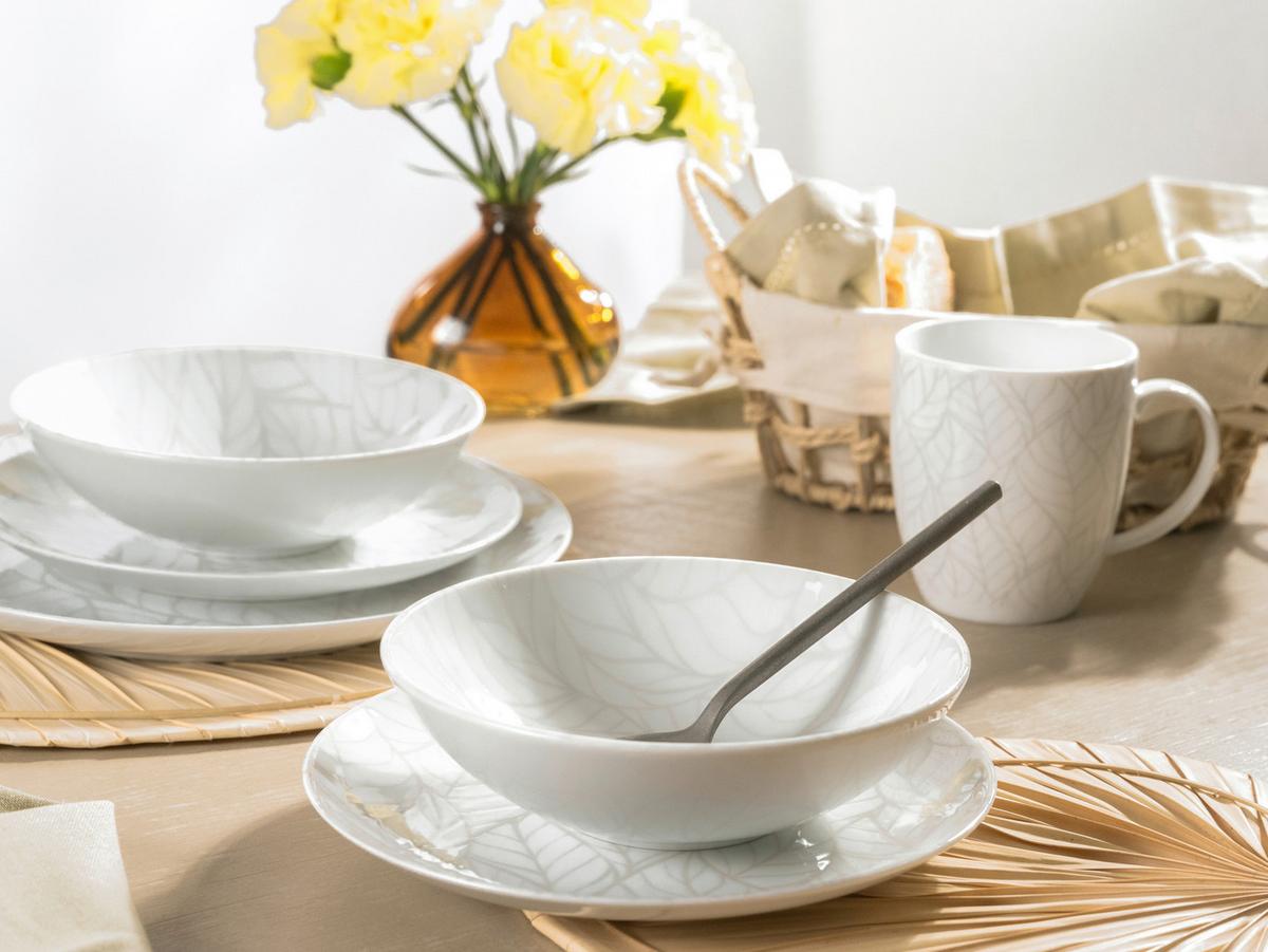 Kombinirani Servis Home Blätter, 16-Delni - bela/večbarvno, Basics, keramika - Creatable