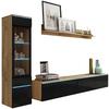 WOHNWAND VERA | EICHE WOTAN/SCHWARZ HG. - Schwarz Hochglanz/Eiche Wotan, LIFESTYLE, Glas/Holzwerkstoff (210/130/33cm) - P & B