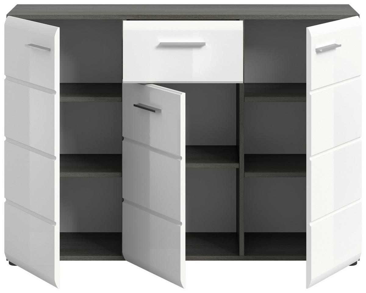 Kommode Salsa ca. 120x85x37 cm Weiß/Rauchs. - Weiß Hochglanz/Silberfarben, Design, Holzwerkstoff/Kunststoff (120/85/37cm) - MID.YOU