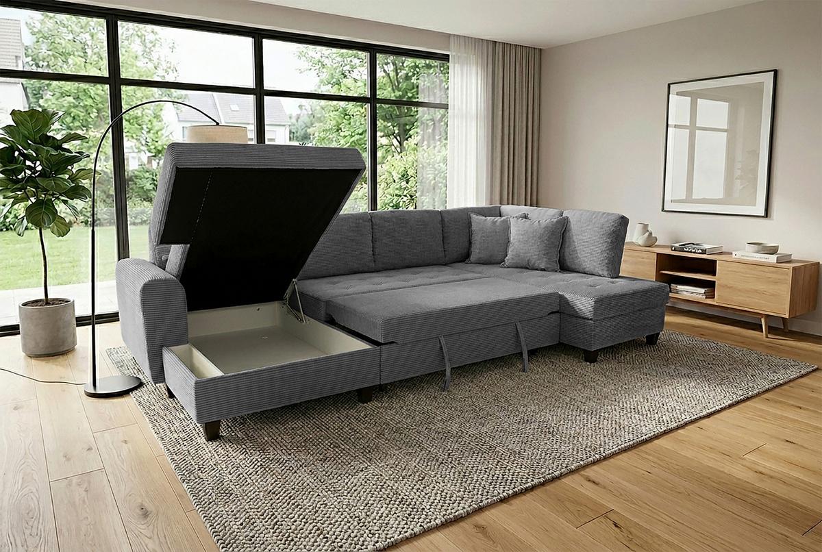 Kutna Garnitura Moritz - siva, Trend, tekstil (155/324/178cm) - Modern Living
