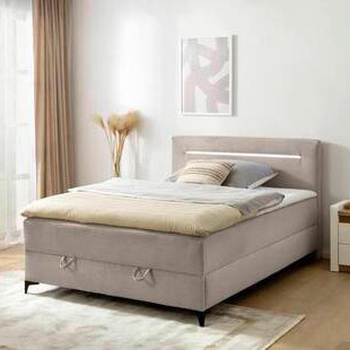 Boxbett Jerry Hellbraun ca. 140x200cm - Hellbraun/Schwarz, KONVENTIONELL, Textil (140/200cm) - Mömax