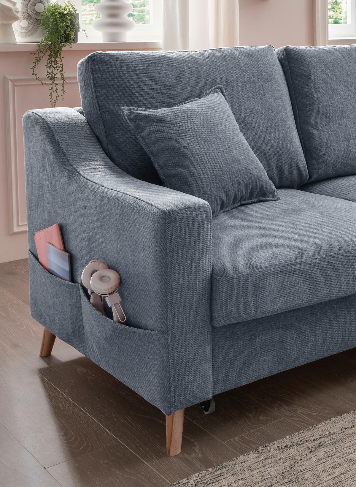 Wohnlandschaft Valentina Blau Struktur - Blau/Naturfarben, KONVENTIONELL, Holz/Textil (228/150cm) - P & B