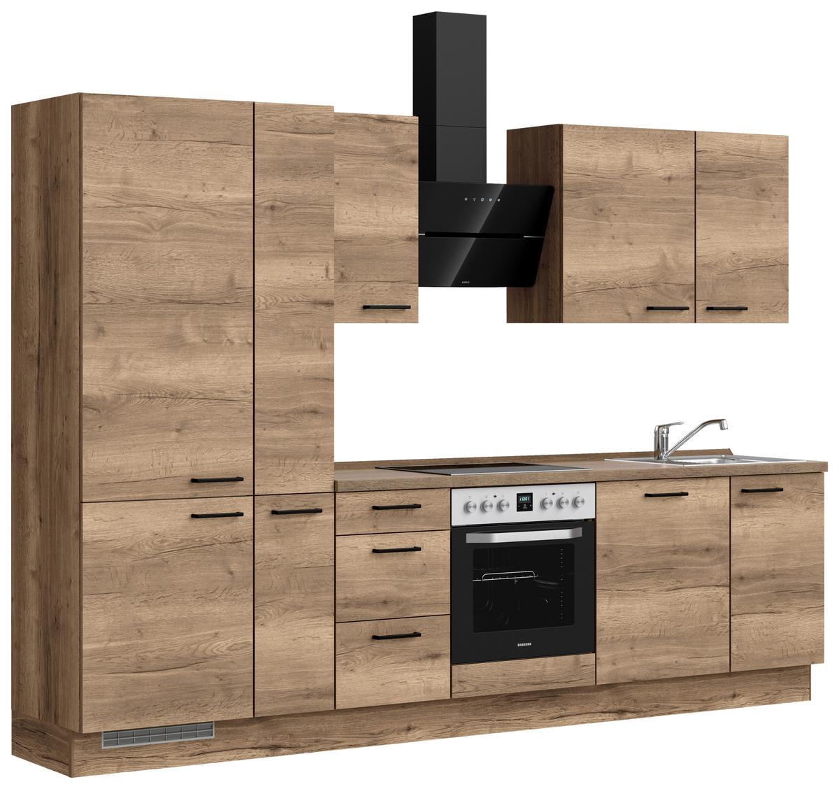 Küchenblock Structura High m. Geräten Eiche dunkel - Eiche dunkel/Schwarz, MODERN, Holzwerkstoff/Metall (300cm) - Nobilia