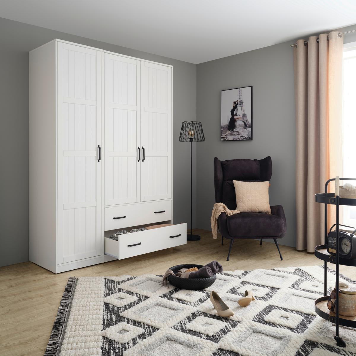 Drehtürenschrank aus Kiefer teilmassiv in Weiss - Weiss/Schwarz, Romantik / Landhaus, Holz/Kunststoff (52/220/60cm) - Mömax