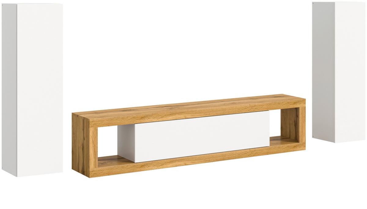 Ansamblu mobilier camera de zi TANGO - alb/stejar Wotan, Design, material pe bază de lemn (270/135/30cm) - Modern Living