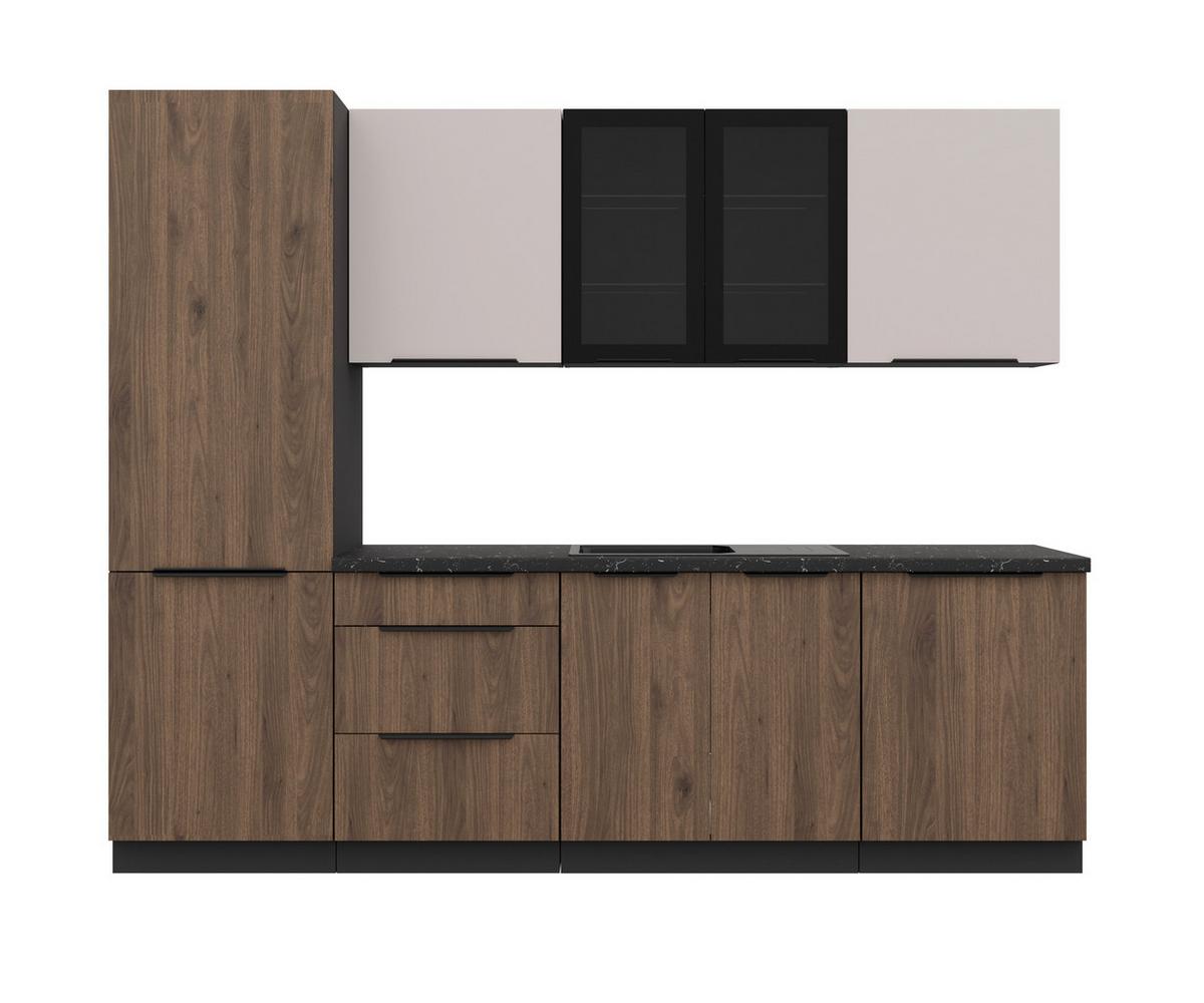 Blok Kuhinja Monza/arona - kašmir/boja orahovog drveta, Moderno, staklo/metal (260/210/60cm) - Modern Living