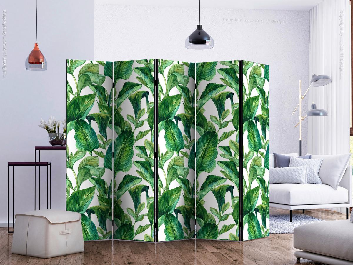 Paravan Jungle Vibes I, 5-Delni, Dvostranski - zelena/bela, Basics, tekstil/les (225/172/3cm) - artgeist