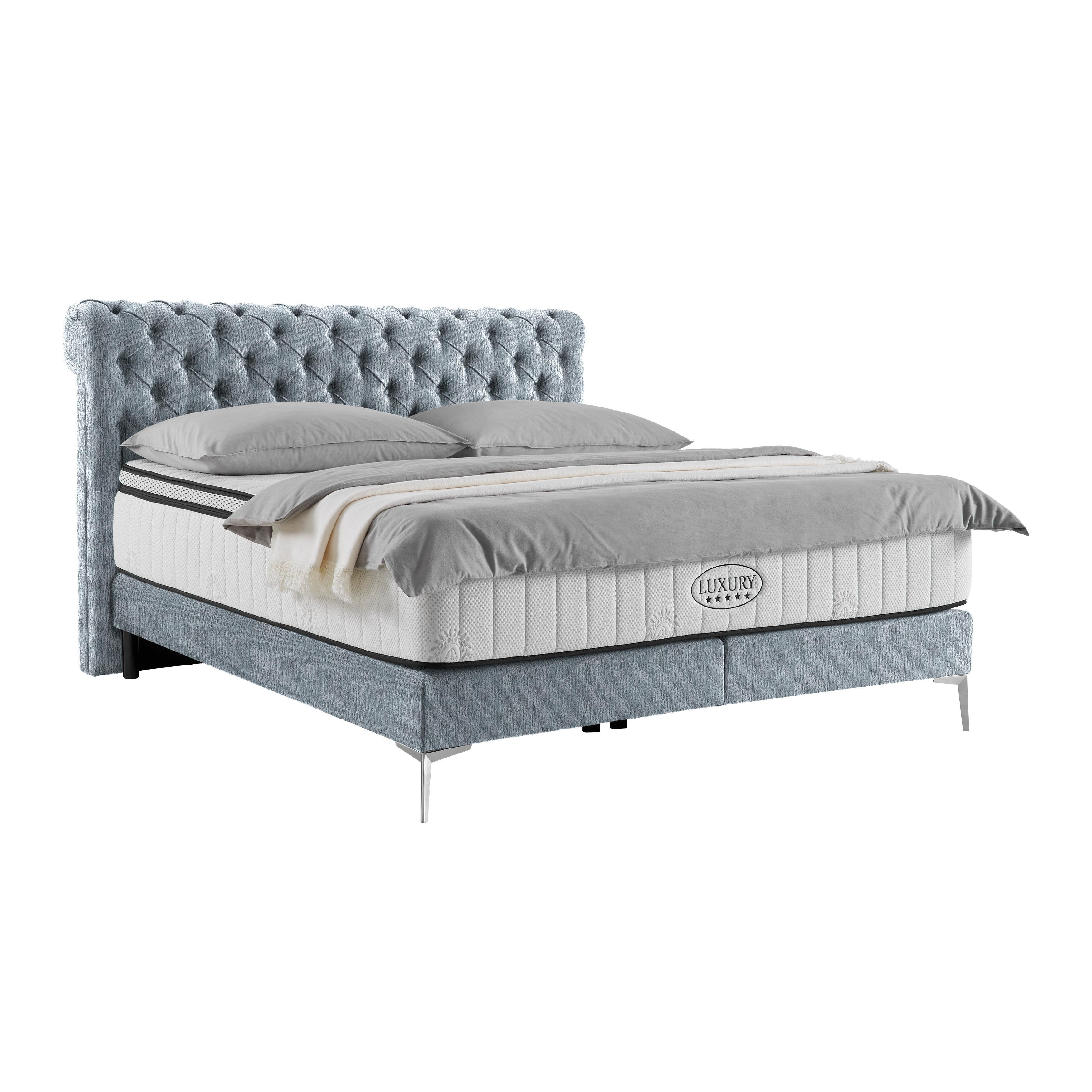 Boxspringbett Queen in Greige ca. 180x200cm - Chromfarben/Greige, KONVENTIONELL, Textil (180/200cm) - Premium Living