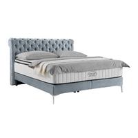 Boxspringbett Queen in Greige ca. 180x200cm - Chromfarben/Greige, KONVENTIONELL, Textil (180/200cm) - Premium Living