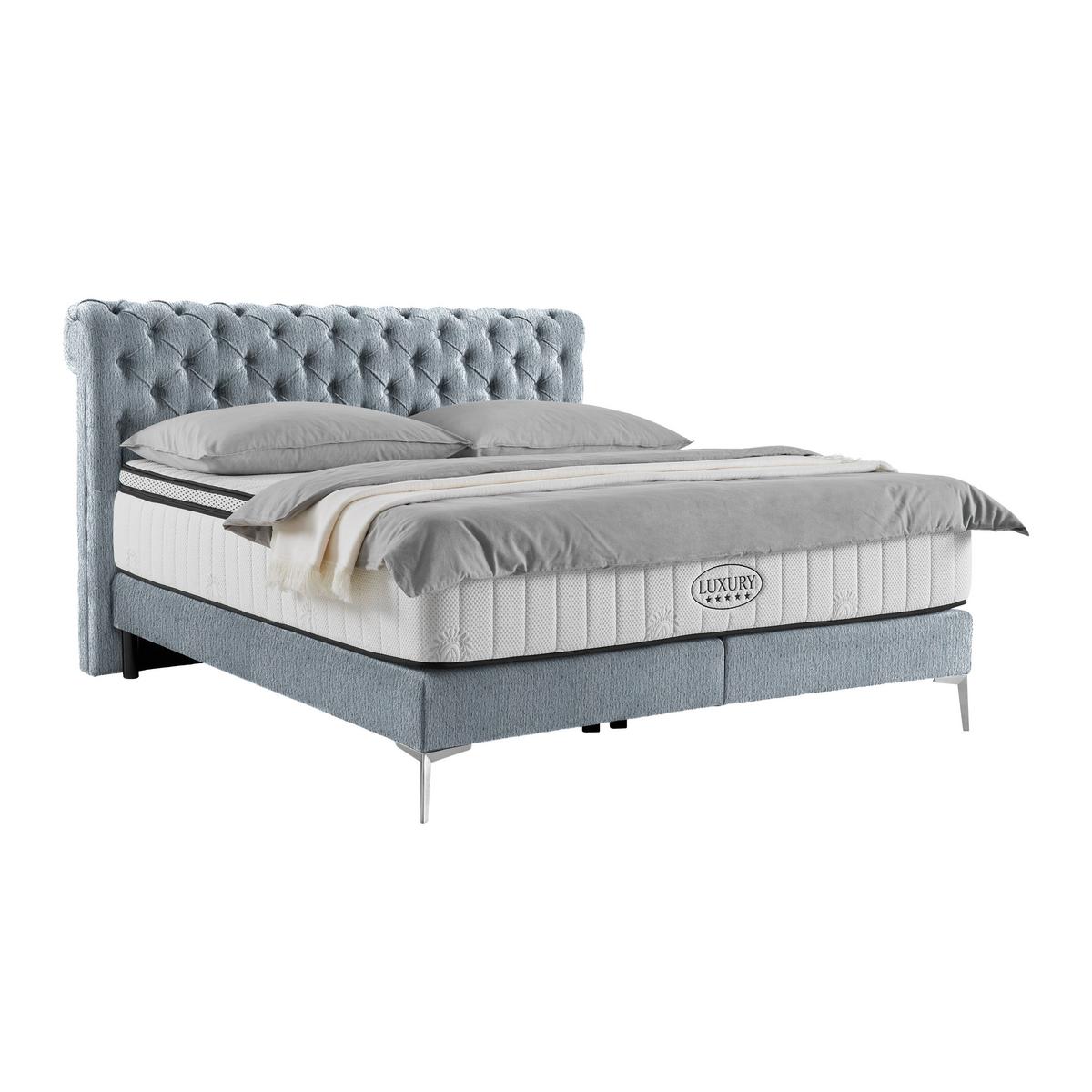 Boxspringbett Queen in Greige ca. 180x200cm - Chromfarben/Greige, KONVENTIONELL, Textil (180/200cm) - Premium Living