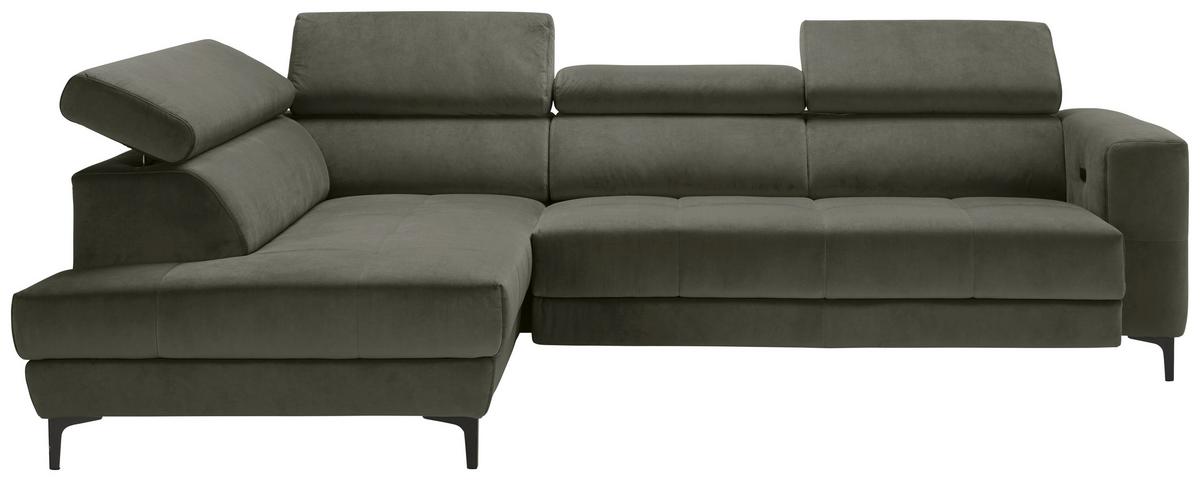 Ecksofa Emma links Graugrün - Schwarz/Graugrün, MODERN, Textil (210/301cm) - Premium Living