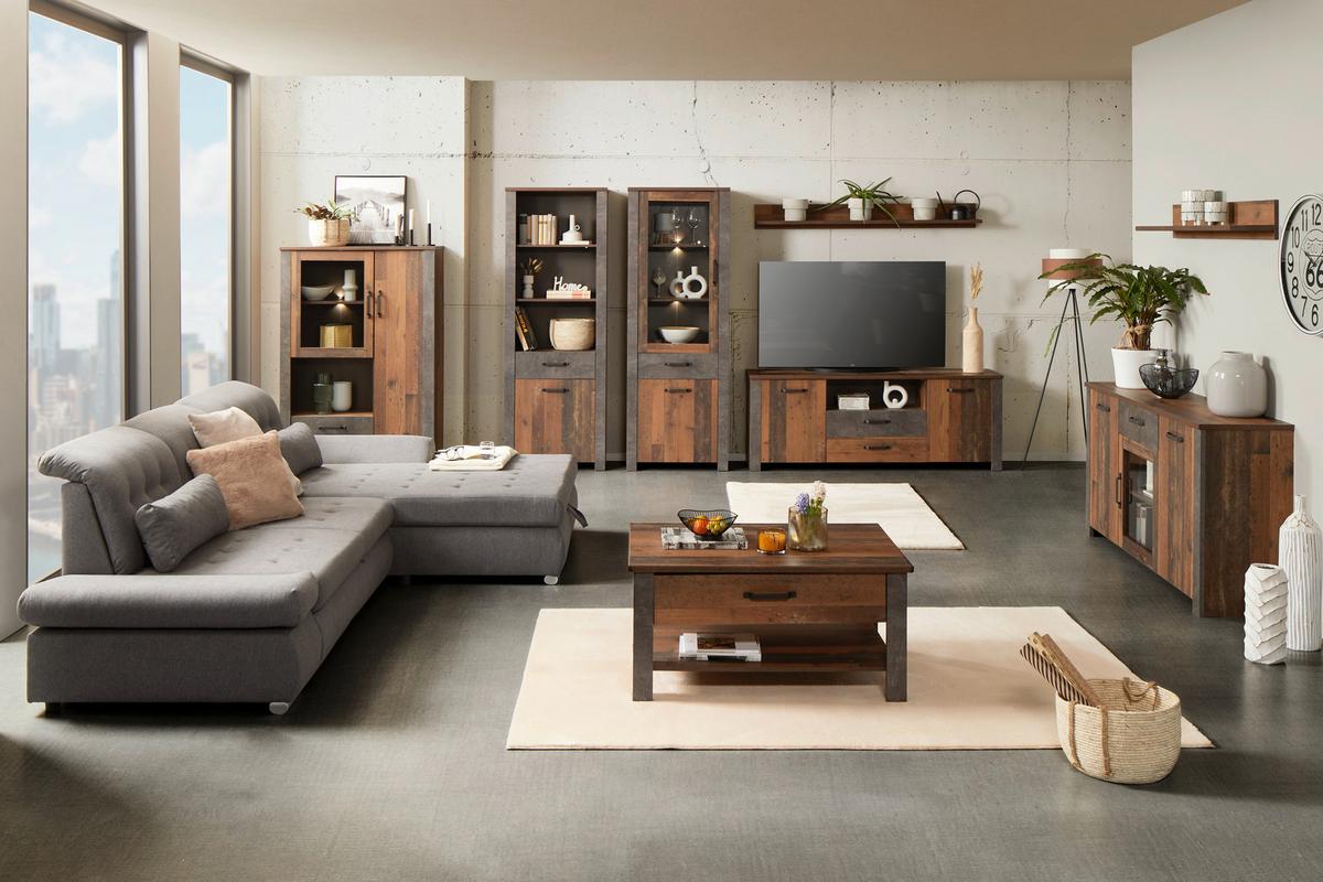 Vitrina Ontario - boje hrasta/tamno siva, Trend, staklo/drvni materijal (71,4/200/41,5cm) - Modern Living