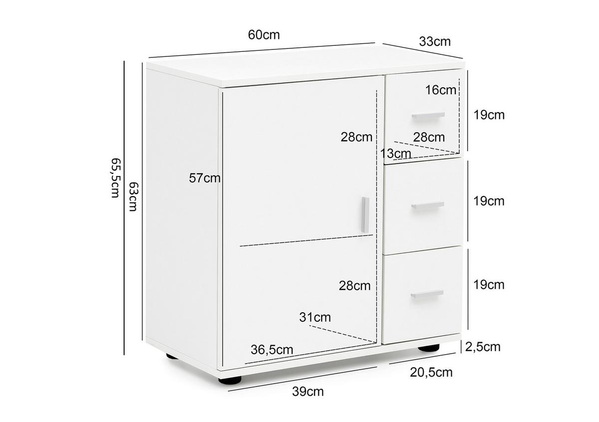 Spodnja Omarica Weiss - srebrne barve/črna, Basics, kovina/umetna masa (60/65,5/33cm) - MID.YOU