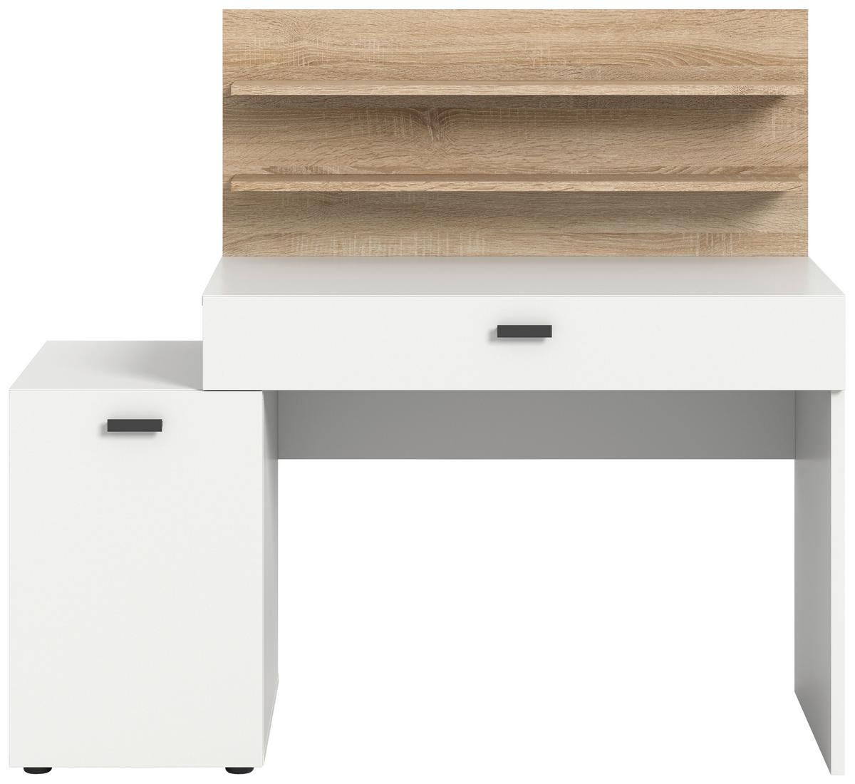 Schreibtisch Match ca. 130x54x117 cm Weiß/Eiche - Eichefarben/Anthrazit, Design, Holzwerkstoff/Kunststoff (130/54/117cm) - MID.YOU