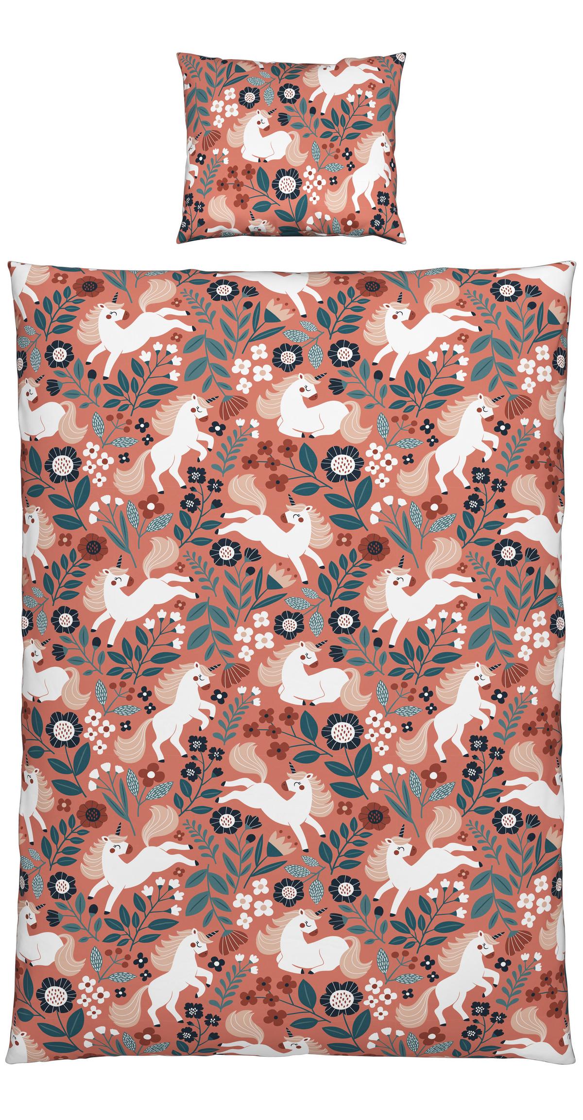 Jugendbettwäsche Einhorn ca. 160x210cm - Dunkelrosa, Modern, Textil (160/210cm) - Modern Living