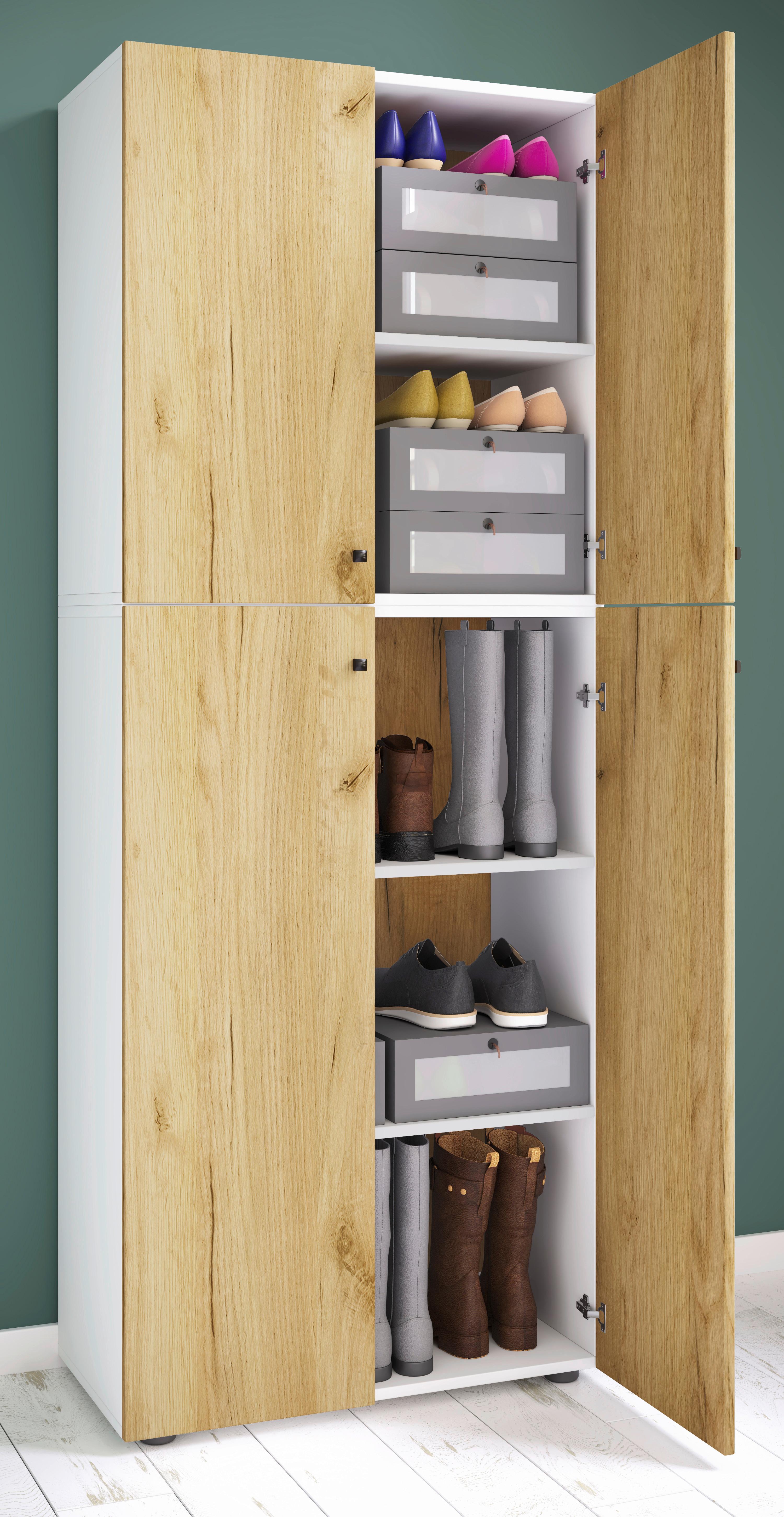 SCHUHSCHRANK LONA XXL 5 DT - Honigeiche/Weiss, Design, Holzwerkstoff/Kunststoff (70/182/39cm) - MID.YOU