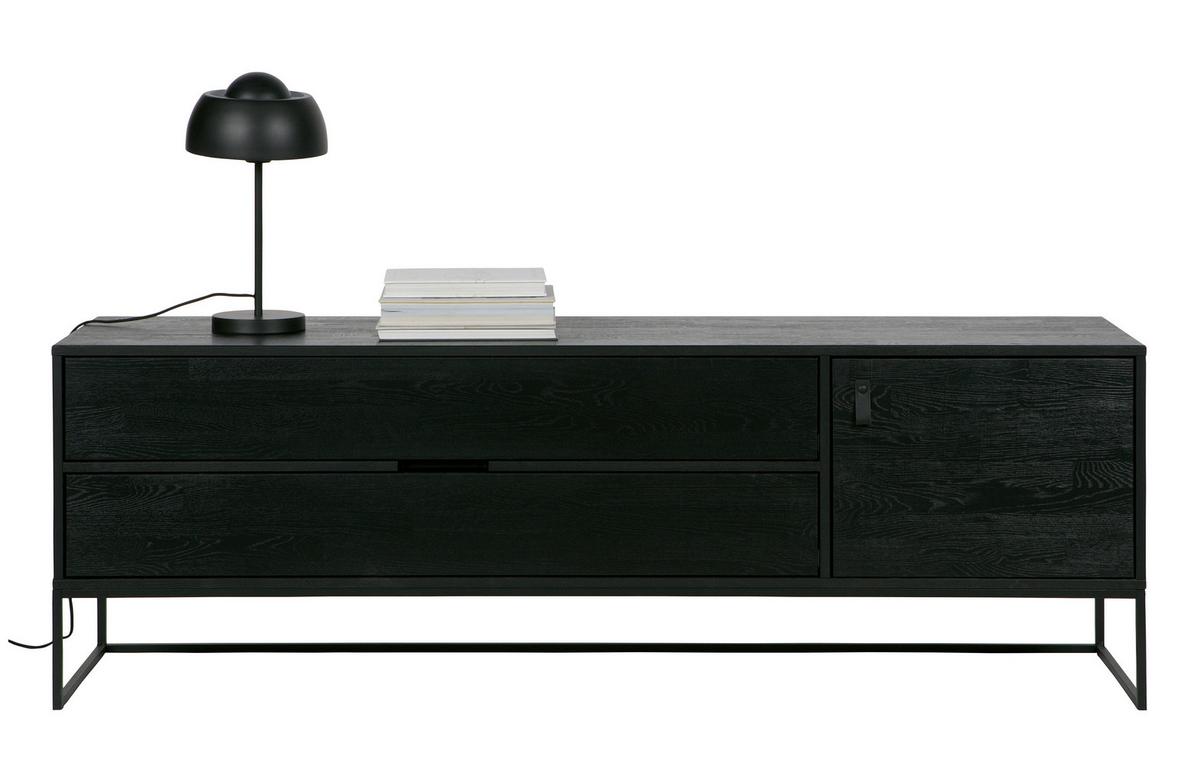 Lowboard Silas Schwarz - Schwarz, Design, Leder/Holz (180/60,5/44cm) - Livetastic