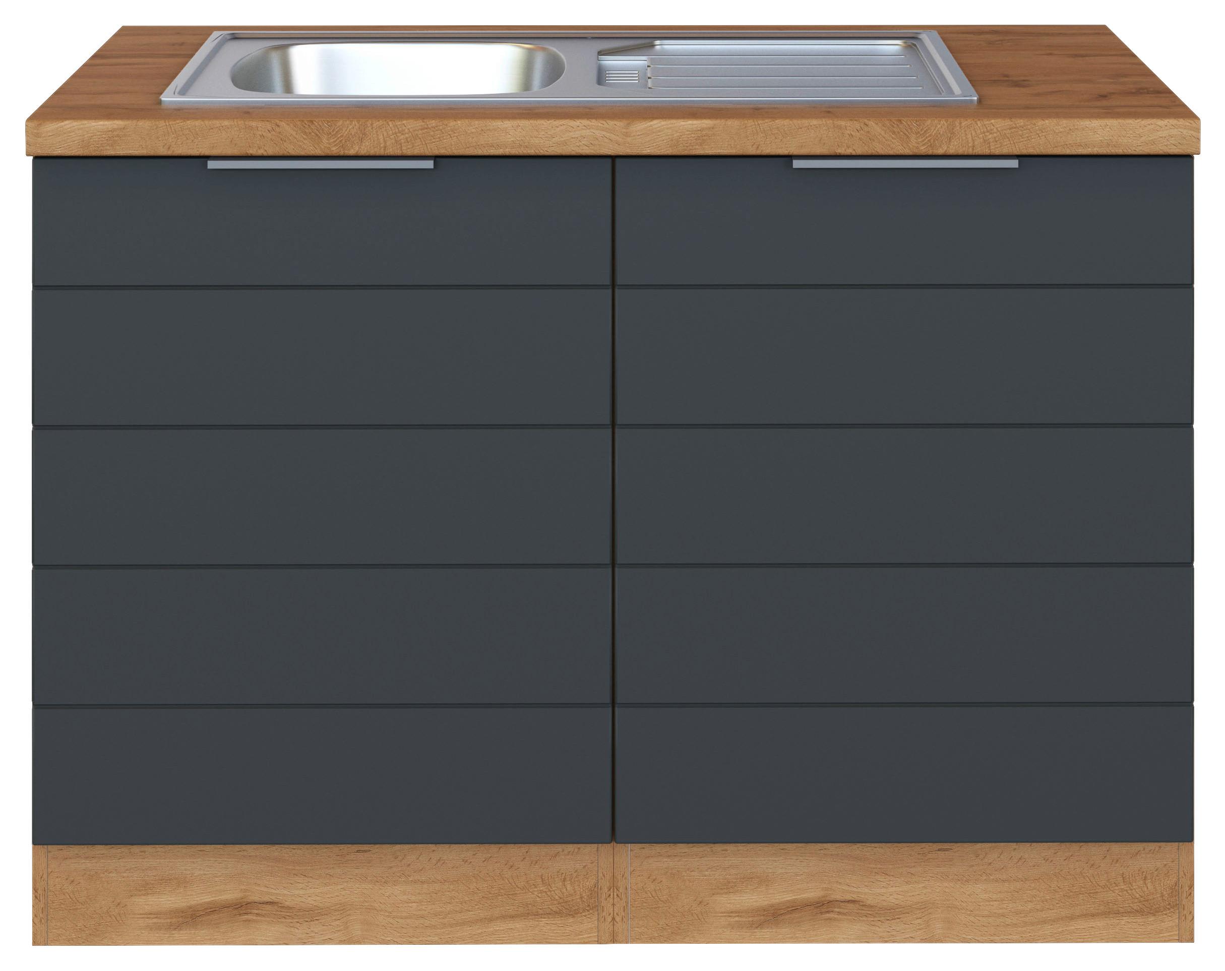 Spülenschrank Florenz mit Spüle ca. 120 cm Grau/Eiche - Eiche Wotan/Grau, Design, Holzwerkstoff/Metall (120/86/60cm) - Held