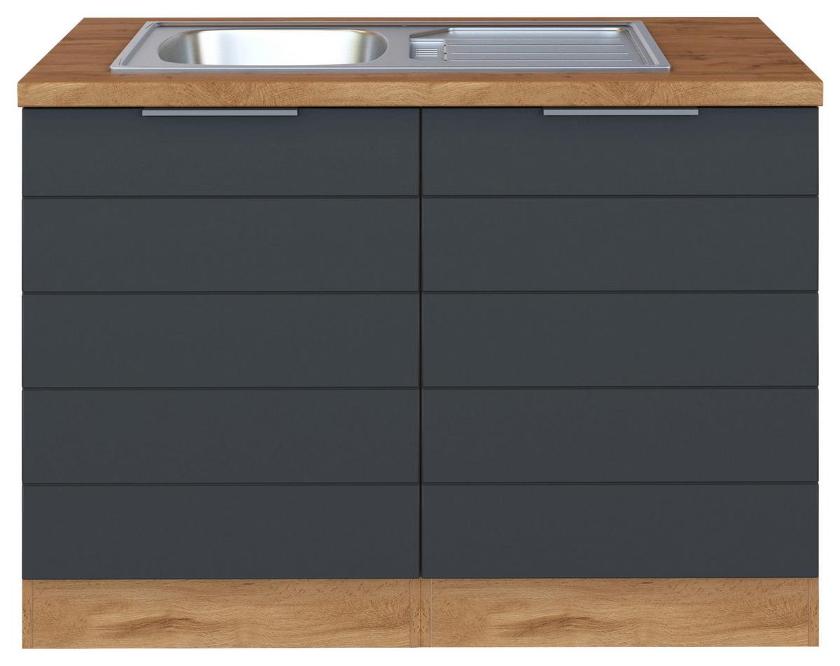 Spülenschrank Florenz mit Spüle ca. 120 cm Grau/Eiche - Eiche Wotan/Grau, Design, Holzwerkstoff/Metall (120/86/60cm) - Held