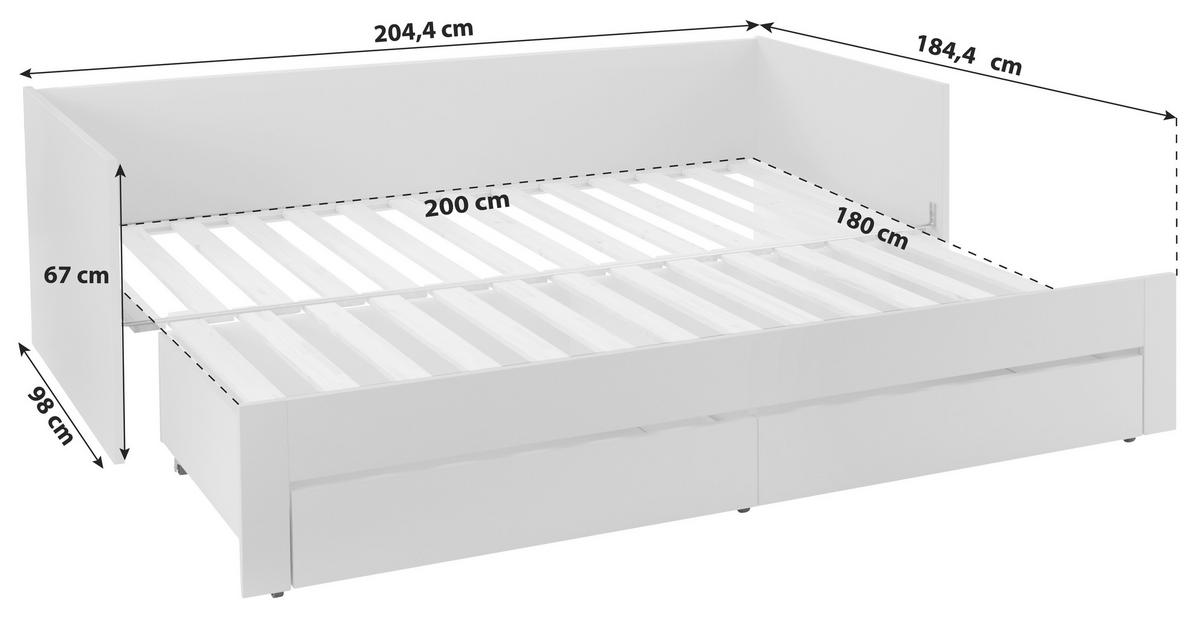 Raztegljiva Postelja Jan, Bela, 90-180x200 - bela, Konvencionalno, les (98-184,4/67/204,4cm)