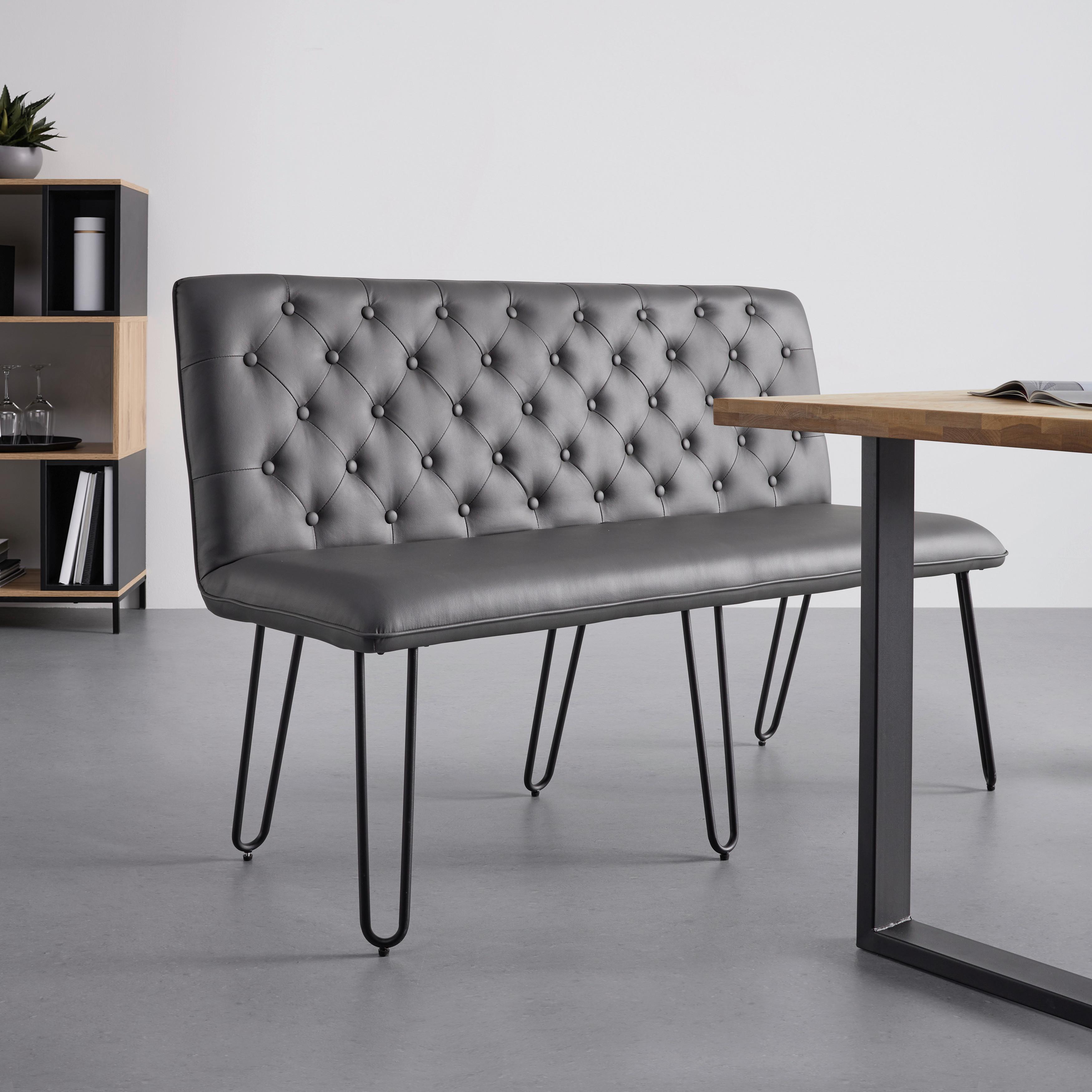Sitzbank grau "Ivie", Lederlook - Schwarz/Grau, MODERN, Holz/Textil (140/92/62cm) - Bessagi Home
