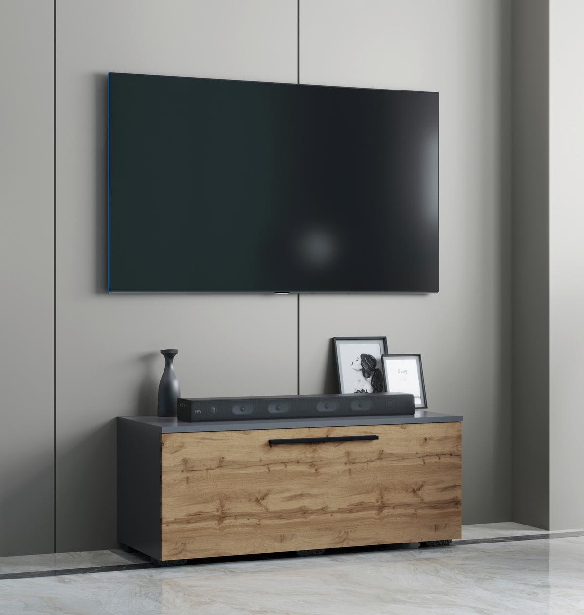 Nizka Omarica Arila, Hrast, Siva - črna/barve aluminija, Moderno, kovina/umetna masa (95/39/40cm) - MID.YOU