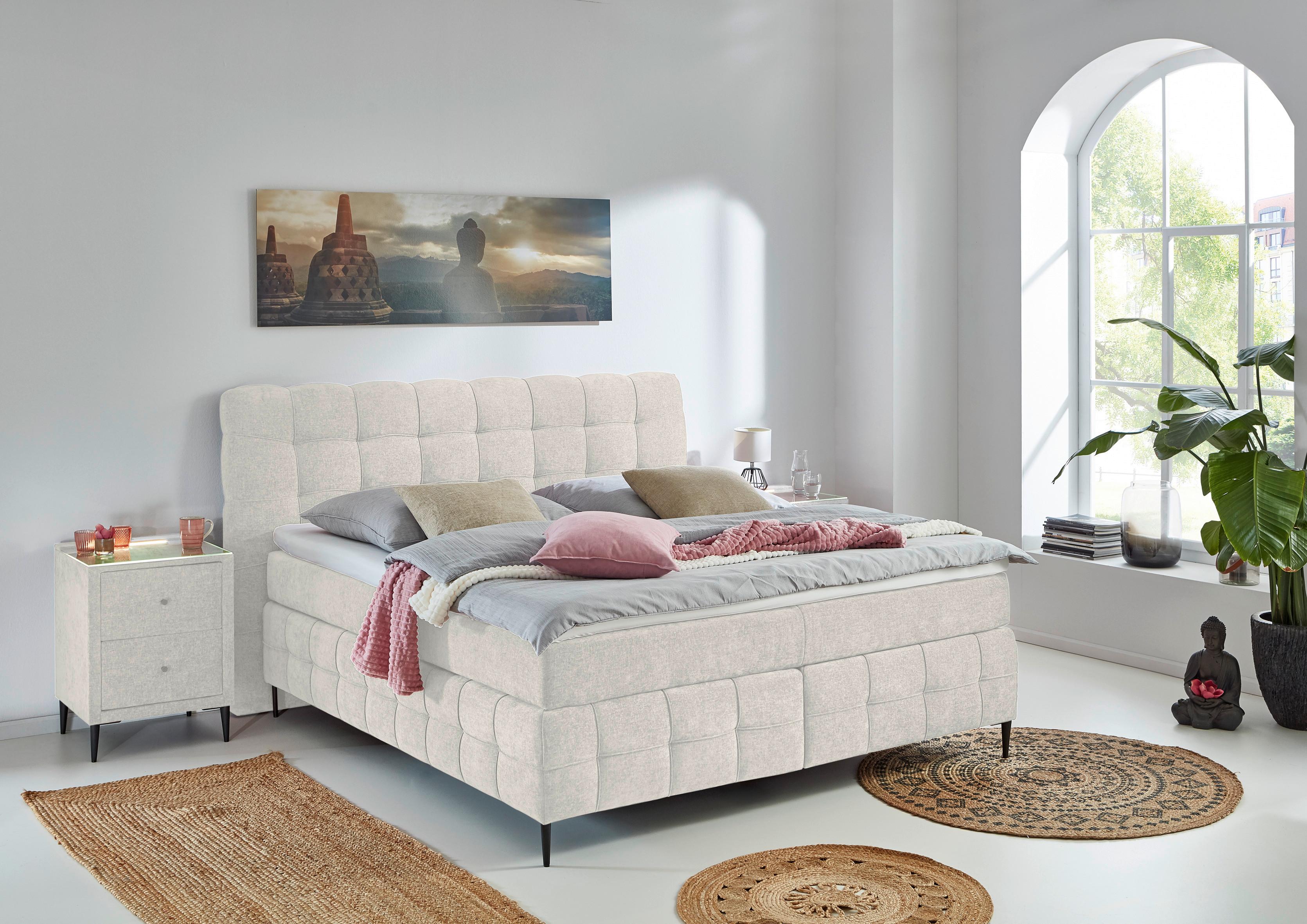 Boxspring Krevet Scarlett - bež/crna, Konvencionalno, drvni materijal/drvo (180/200cm) - Premium Living