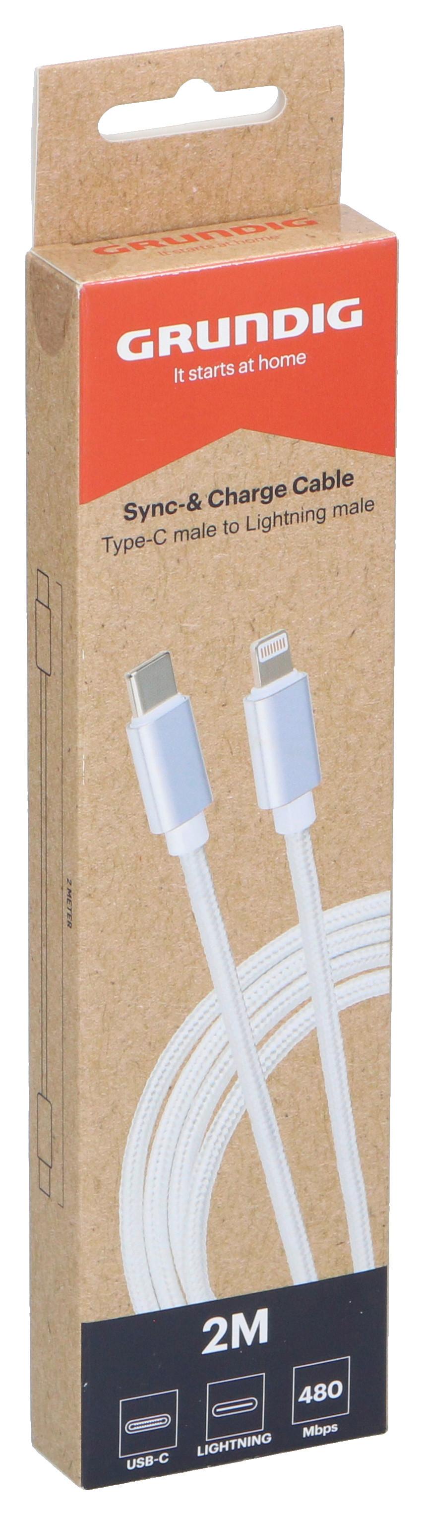 USB-Ladekabel Weiß - Weiß, Basics, Textil (200/0,6/1,2cm)